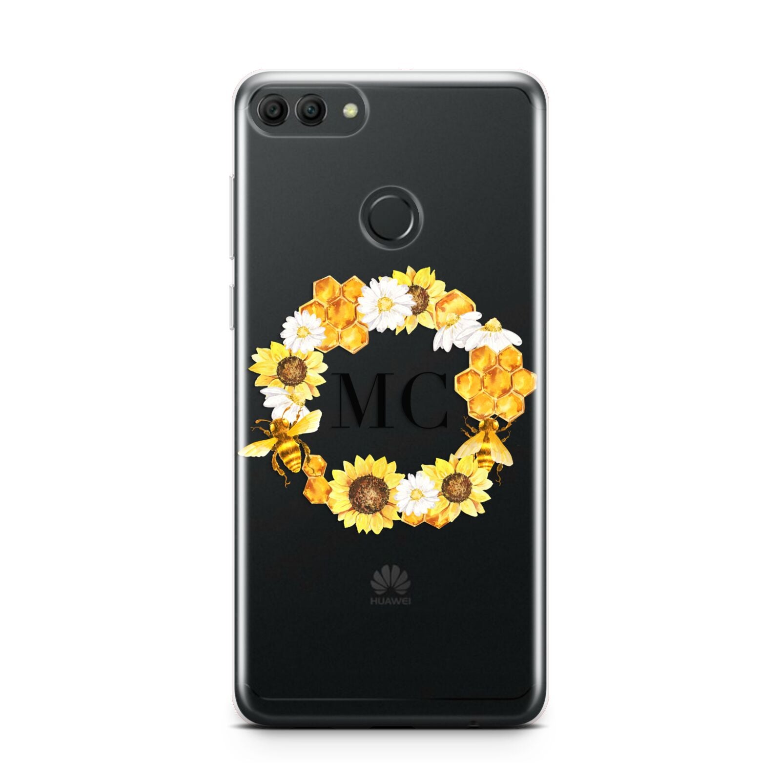 Bee Sunflower Wreath Personalised Initials Huawei Y9 2018