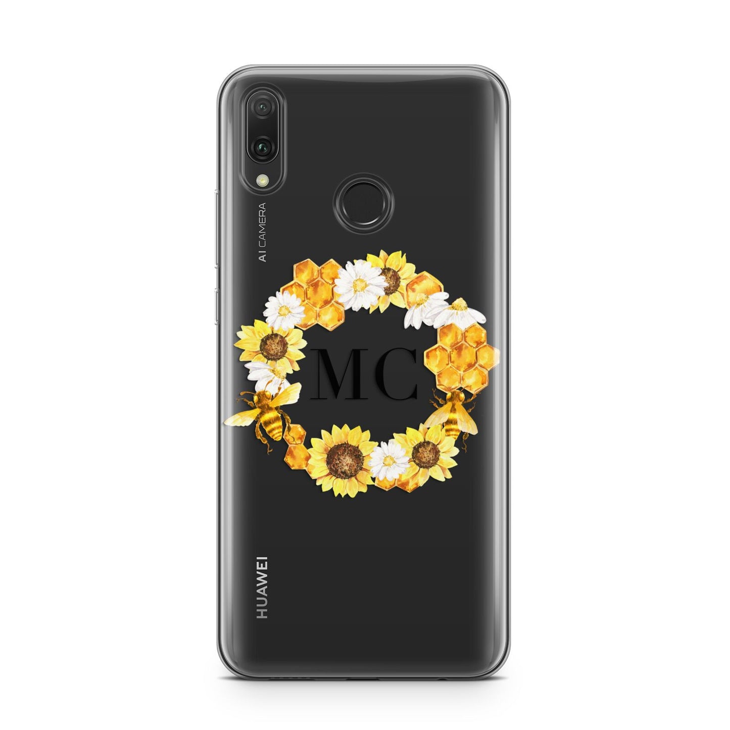 Bee Sunflower Wreath Personalised Initials Huawei Y9 2019