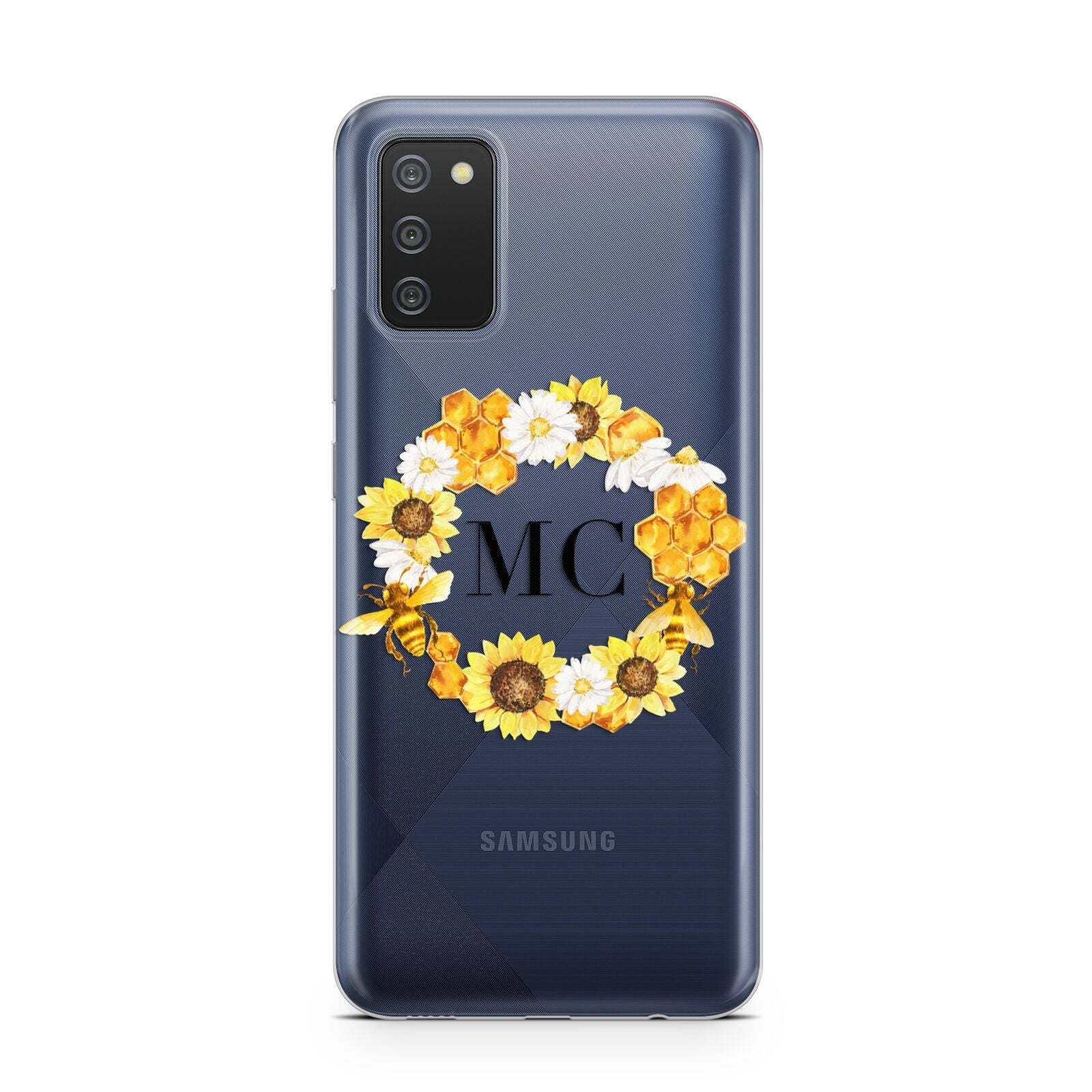 Bee Sunflower Wreath Personalised Initials Samsung A02s Case