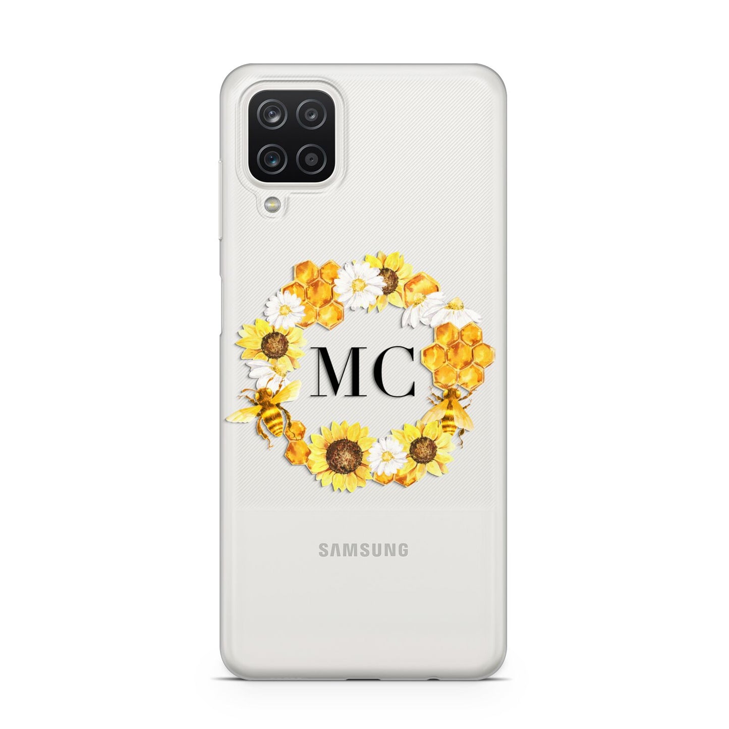 Bee Sunflower Wreath Personalised Initials Samsung A12 Case