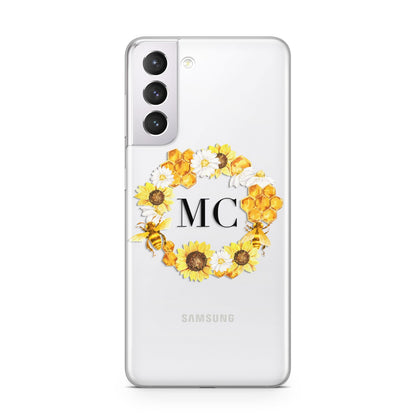 Bee Sunflower Wreath Personalised Initials Samsung S21 Case