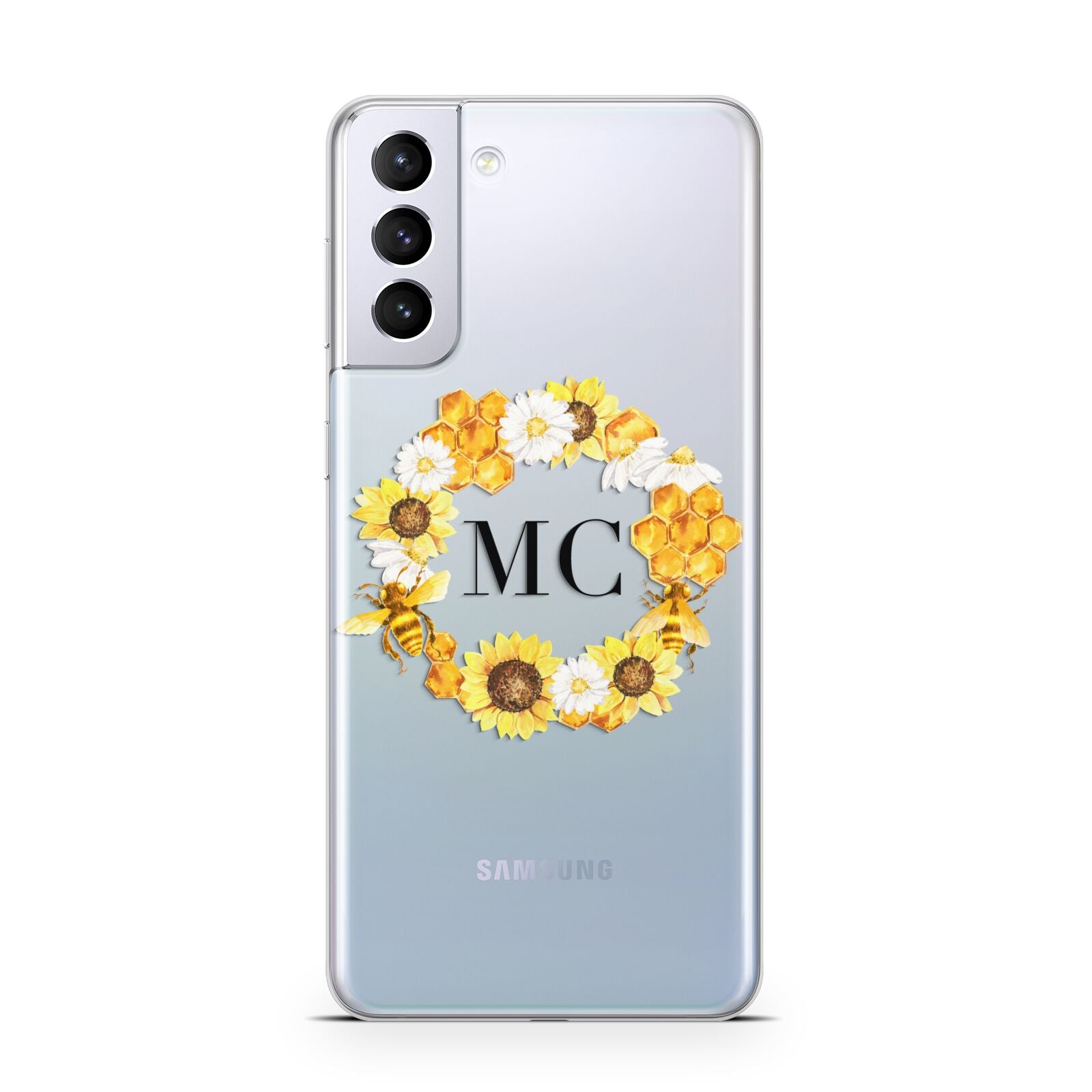 Bee Sunflower Wreath Personalised Initials Samsung S21 Plus Case