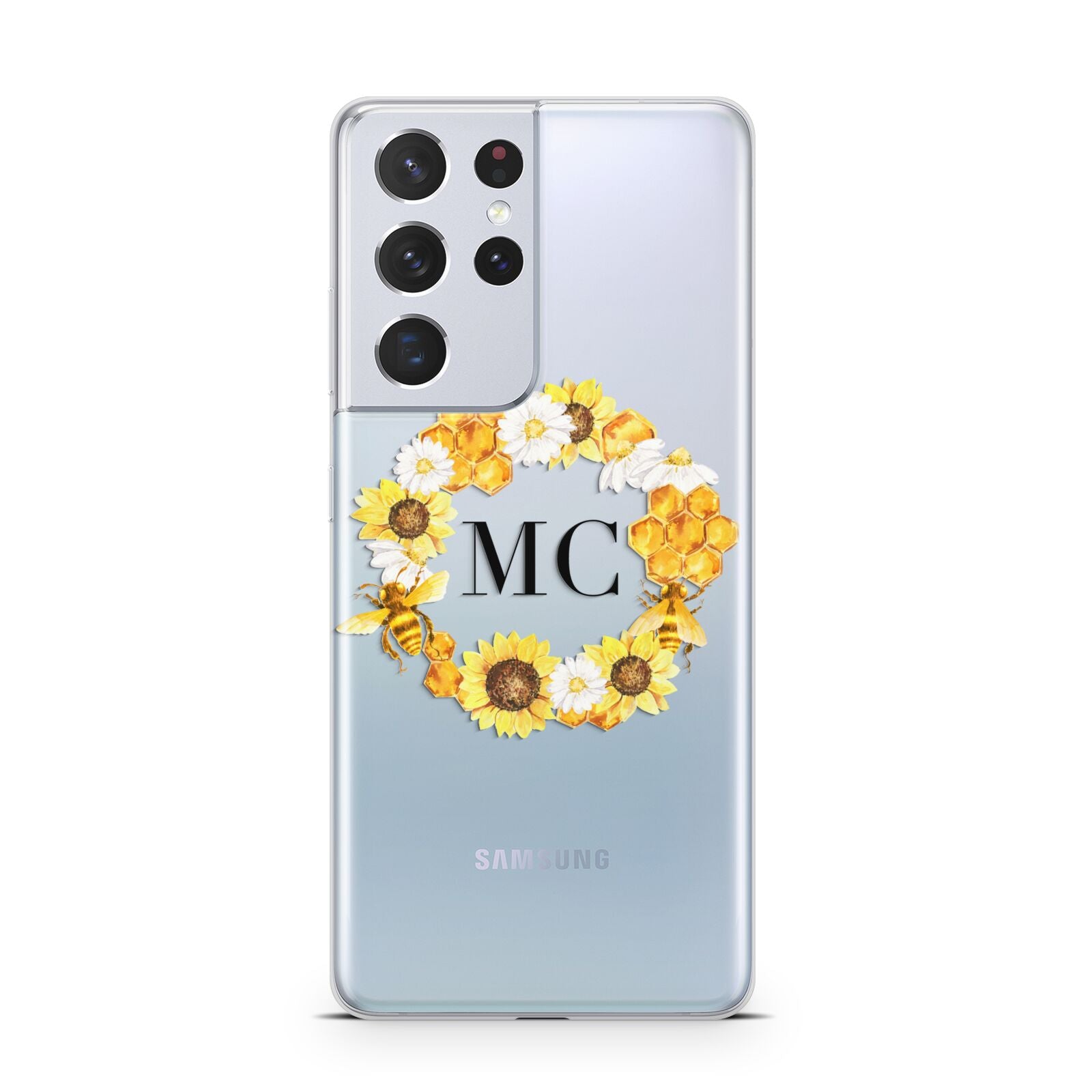 Bee Sunflower Wreath Personalised Initials Samsung S21 Ultra Case