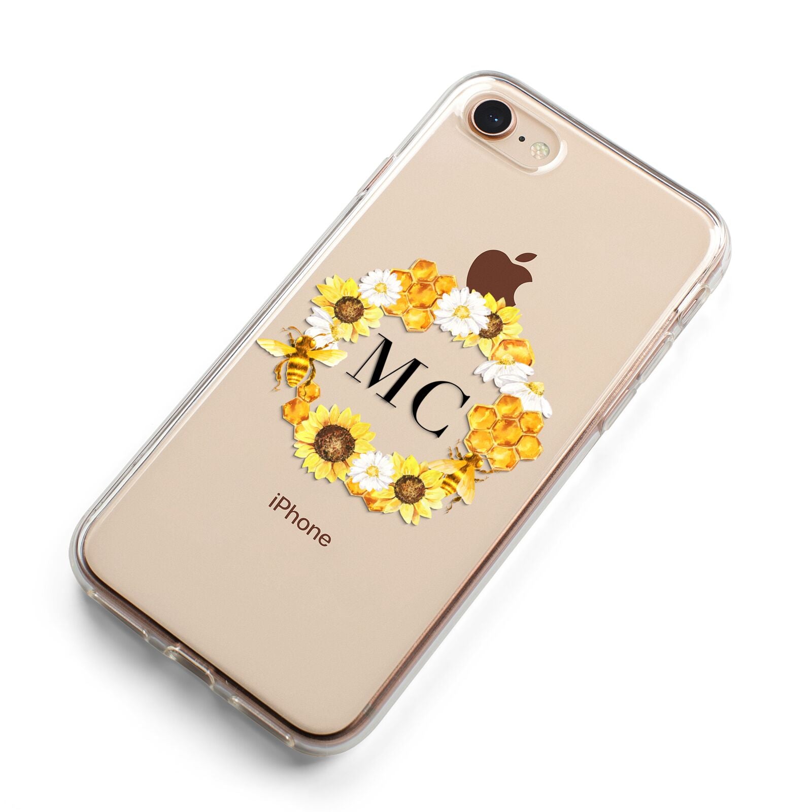 Bee Sunflower Wreath Personalised Initials iPhone 8 Bumper Case on Rose Gold iPhone Alternative Image