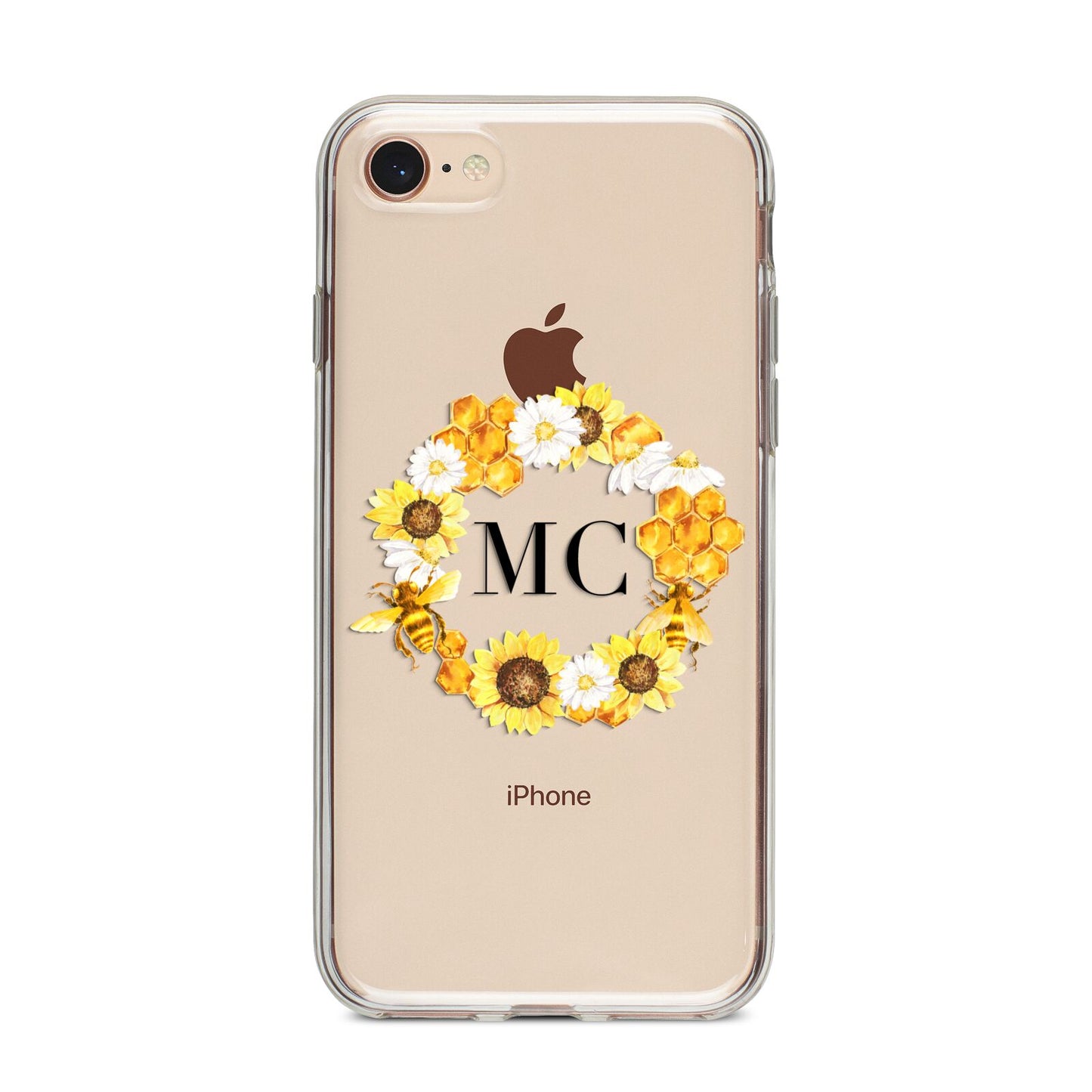 Bee Sunflower Wreath Personalised Initials iPhone 8 Bumper Case on Rose Gold iPhone