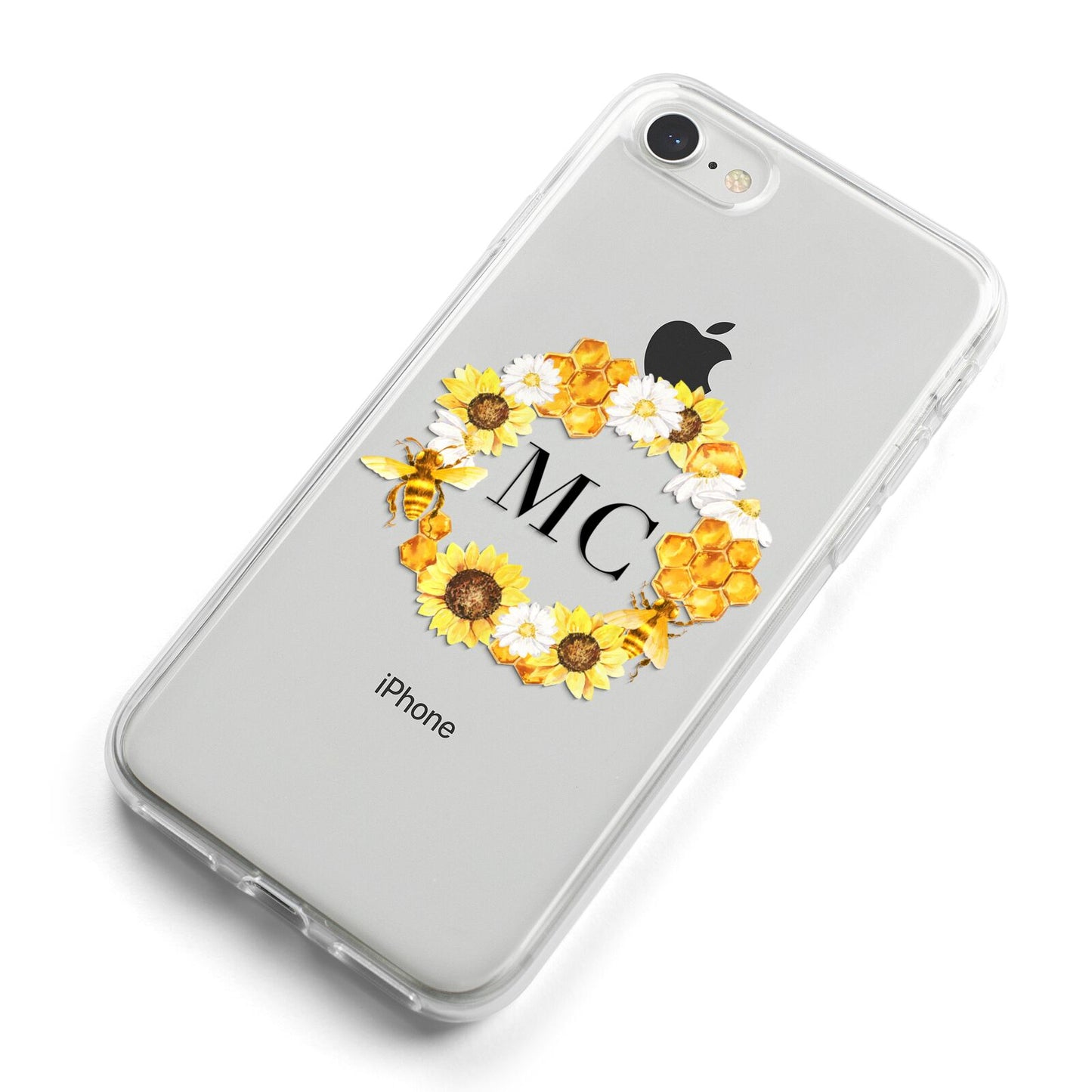 Bee Sunflower Wreath Personalised Initials iPhone 8 Bumper Case on Silver iPhone Alternative Image