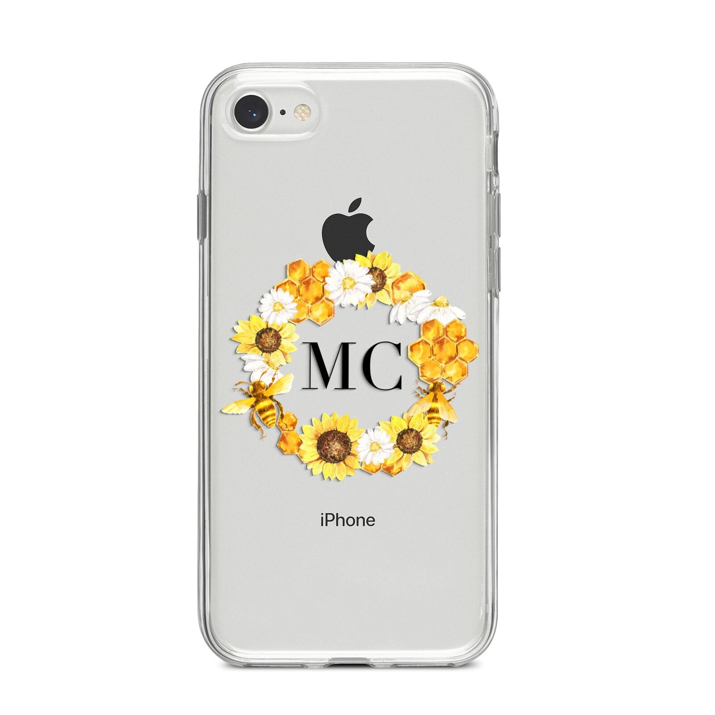 Bee Sunflower Wreath Personalised Initials iPhone 8 Bumper Case on Silver iPhone