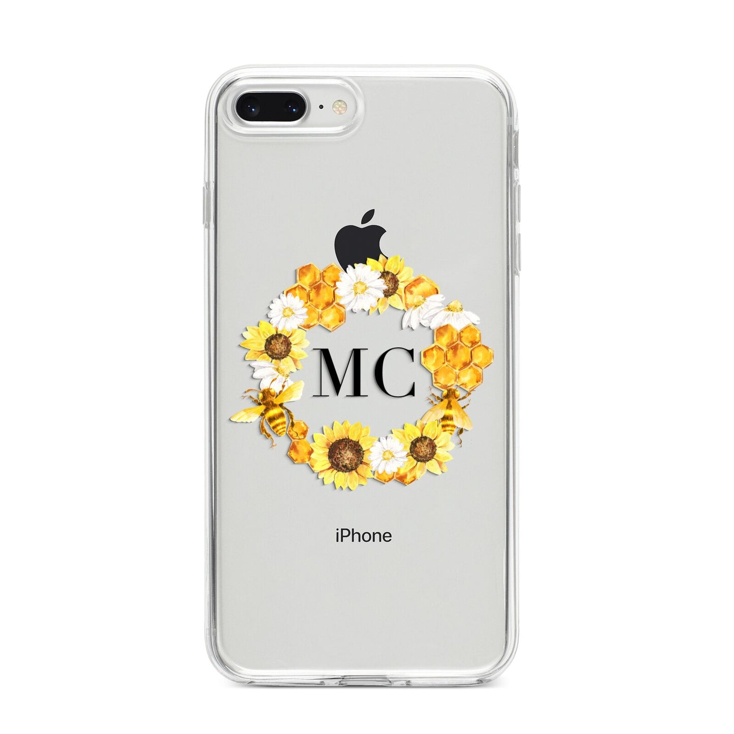 Bee Sunflower Wreath Personalised Initials iPhone 8 Plus Bumper Case on Silver iPhone