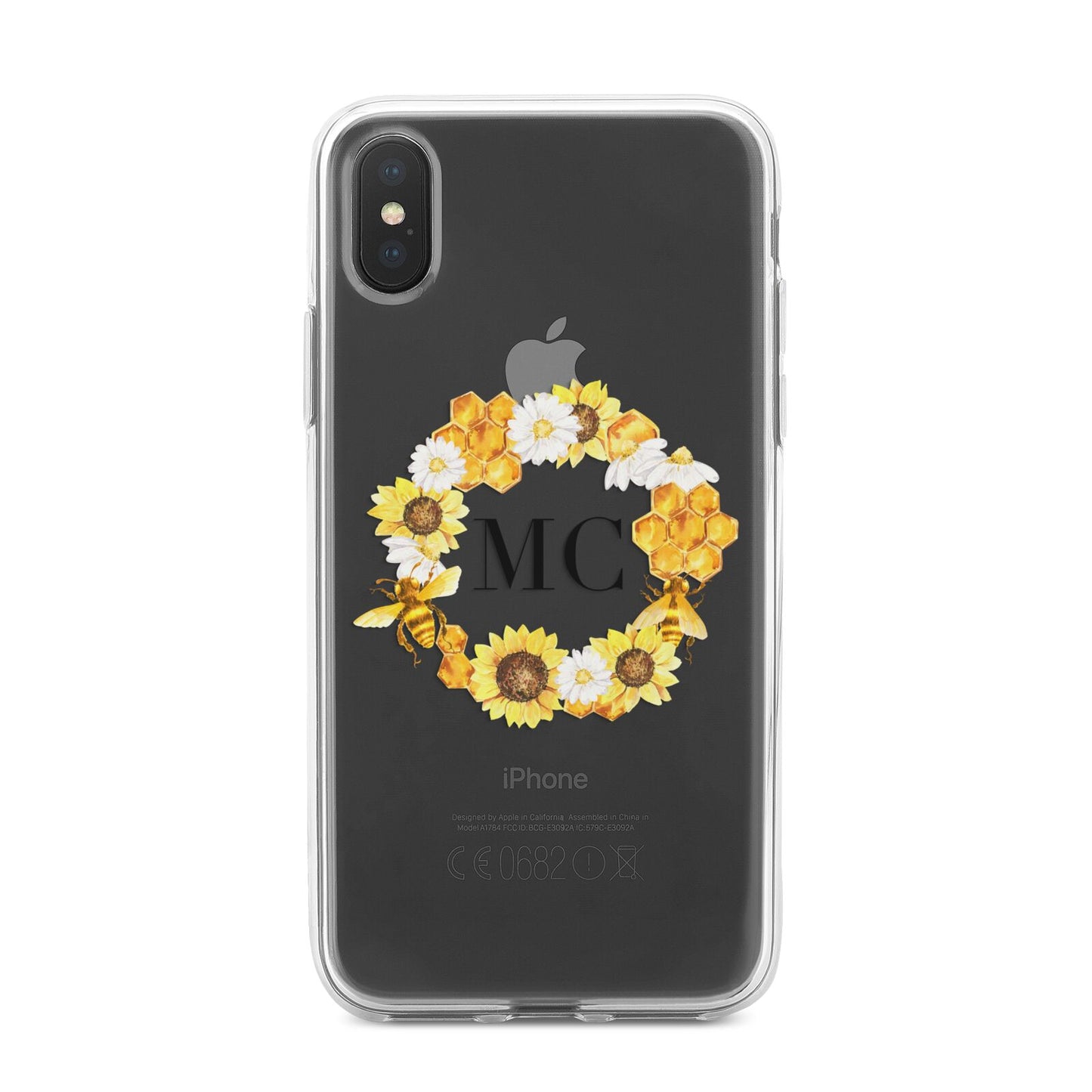 Bee Sunflower Wreath Personalised Initials iPhone X Bumper Case on Black iPhone Alternative Image 1