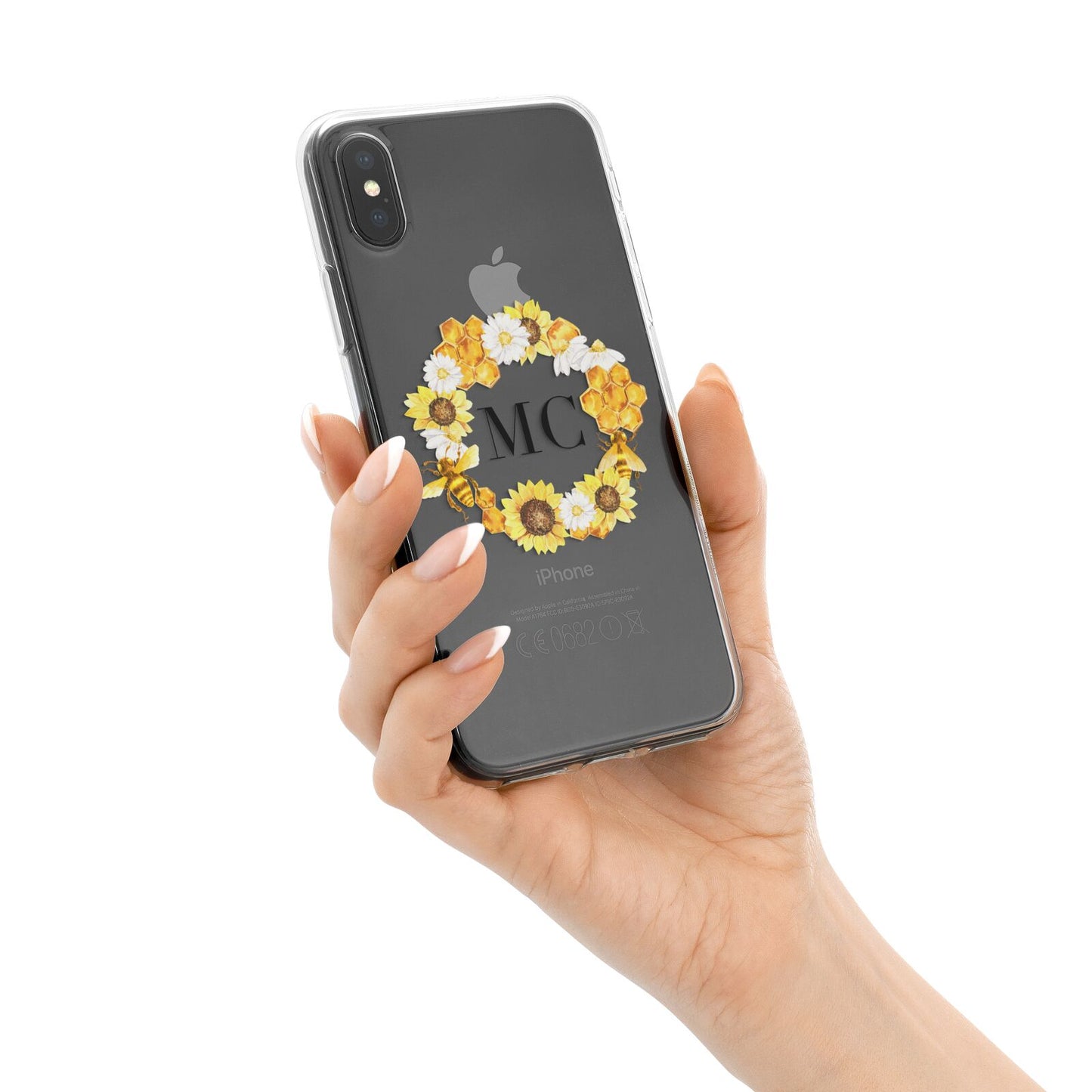 Bee Sunflower Wreath Personalised Initials iPhone X Bumper Case on Black iPhone Alternative Image 2