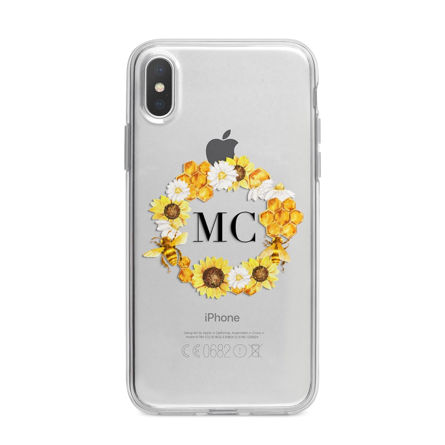 Bee Sunflower Wreath Personalised Initials iPhone X Bumper Case on Silver iPhone Alternative Image 1