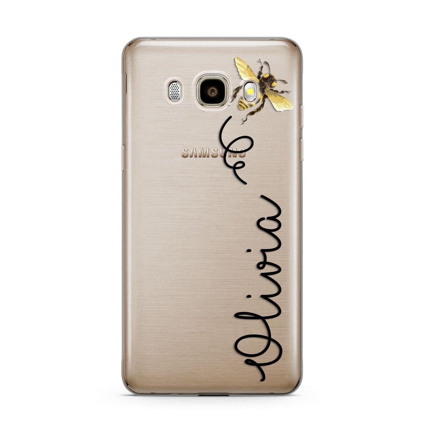 Bee in Flight Personalised Name Samsung Galaxy J7 2016 Case on gold phone