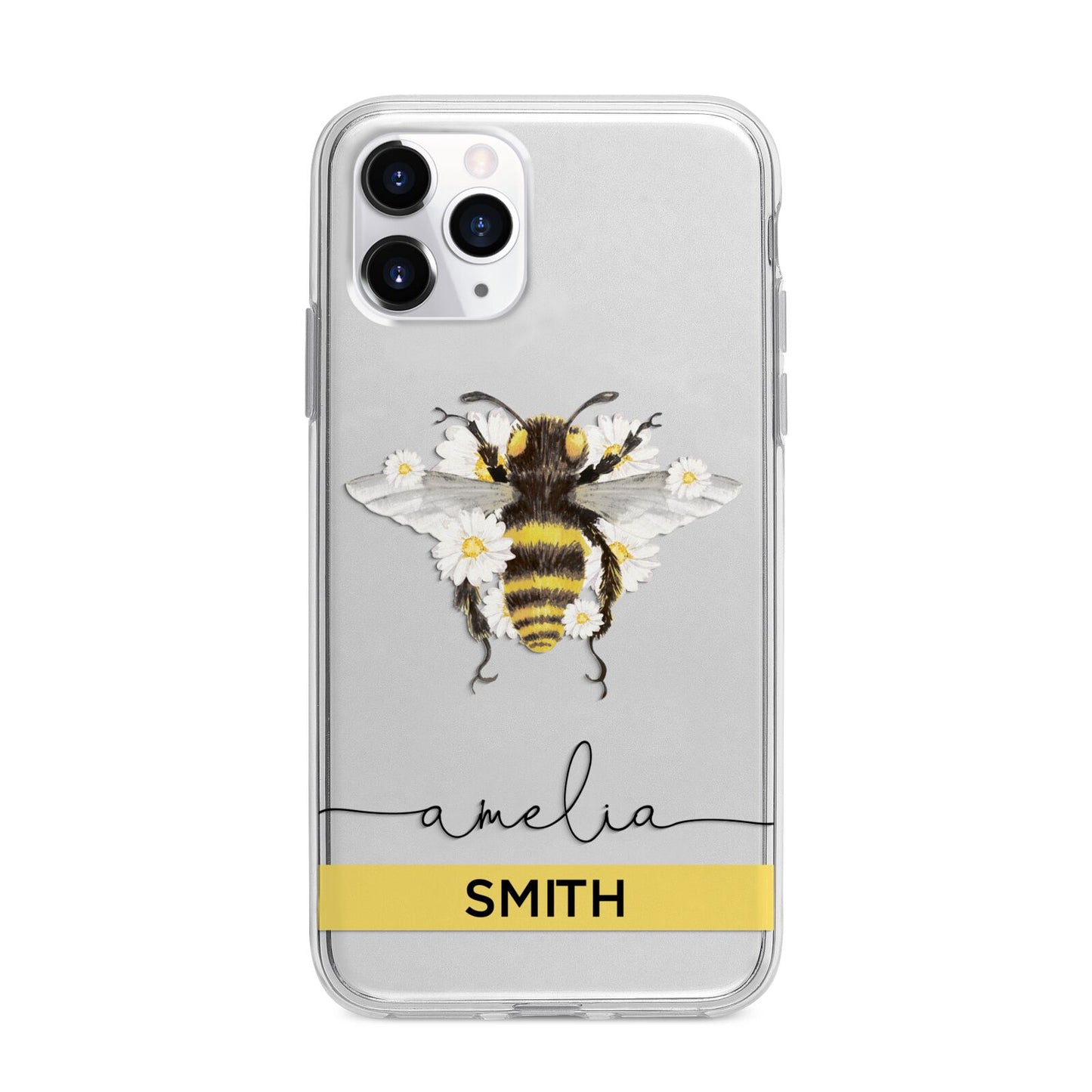 Bees Daisies Personalised Names Apple iPhone 11 Pro Max in Silver with Bumper Case