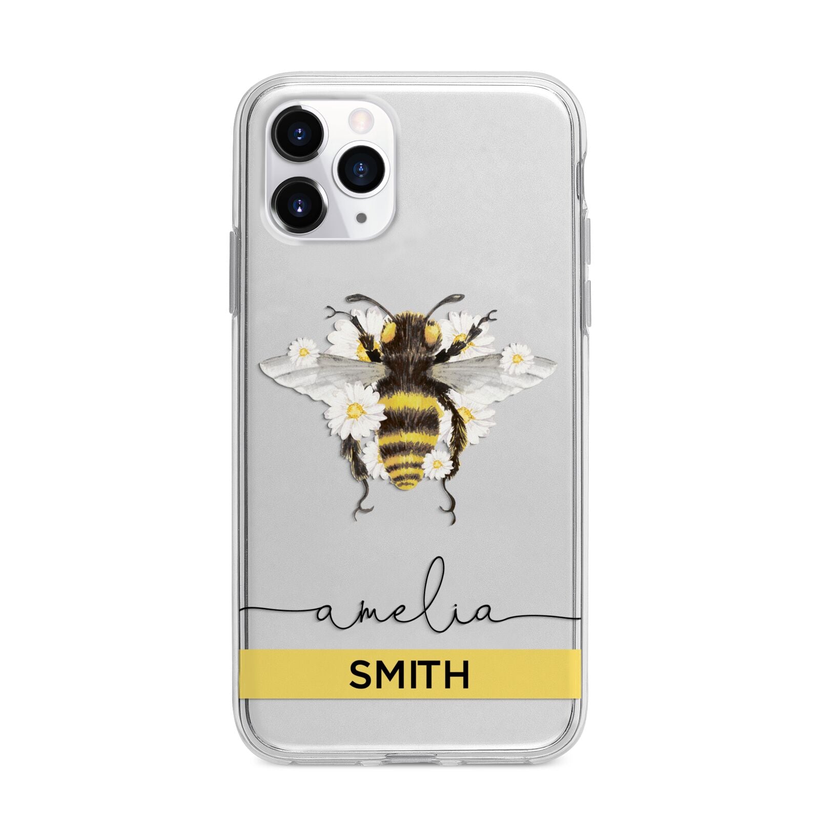 Bees Daisies Personalised Names Apple iPhone 11 Pro in Silver with Bumper Case