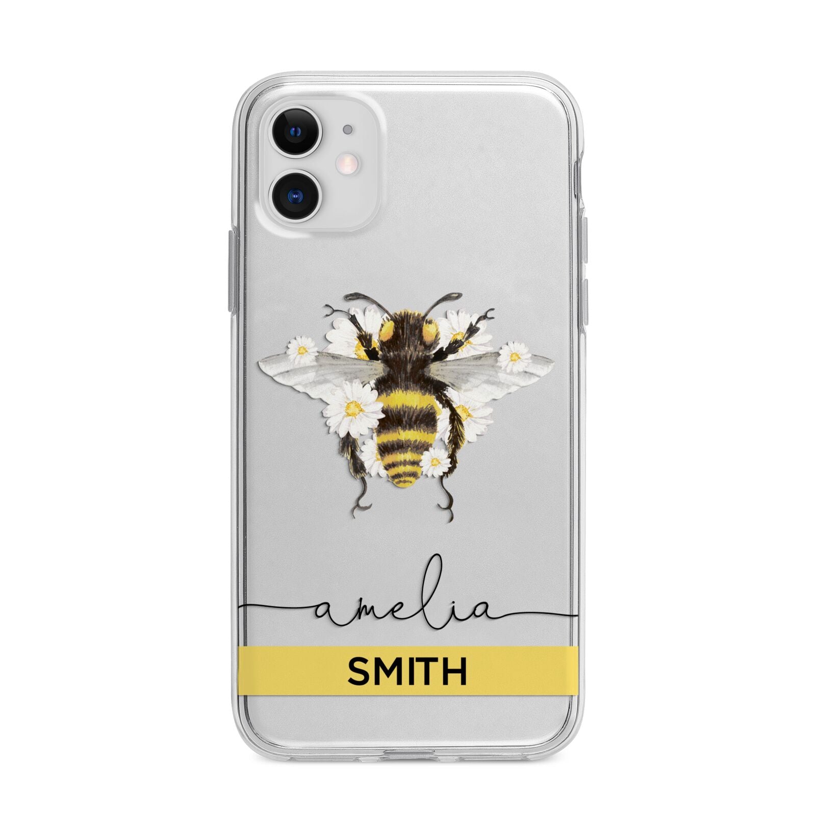 Bees Daisies Personalised Names Apple iPhone 11 in White with Bumper Case