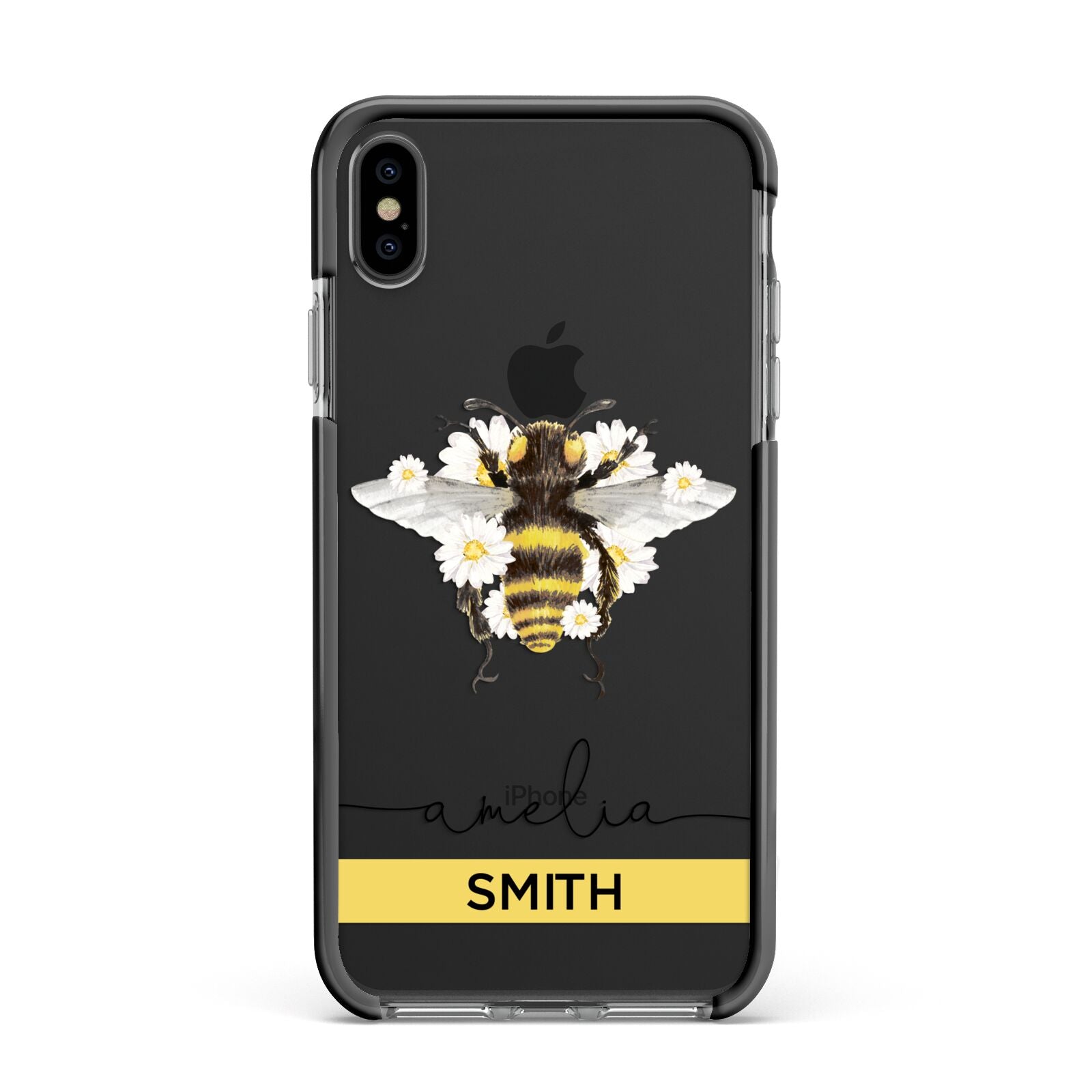 Bees Daisies Personalised Names Apple iPhone Xs Max Impact Case Black Edge on Black Phone