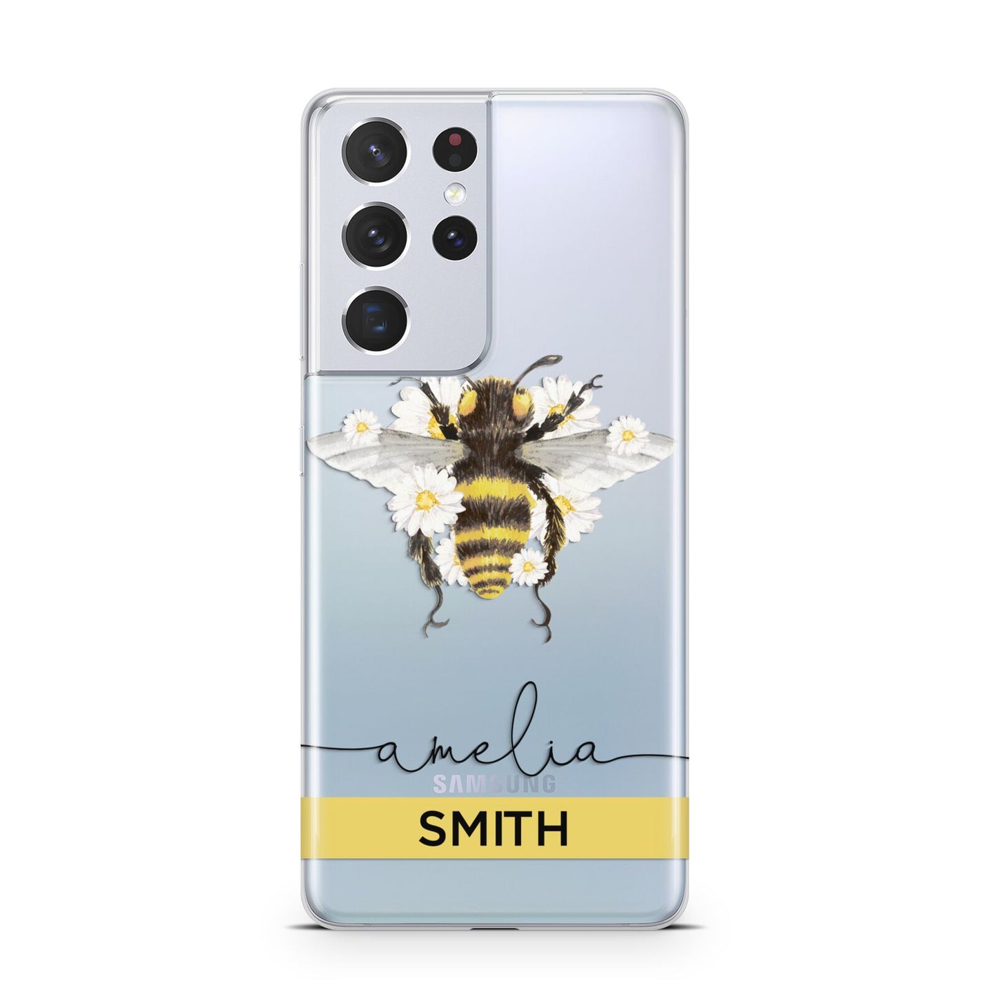 Bees Daisies Personalised Names Samsung S21 Ultra Case