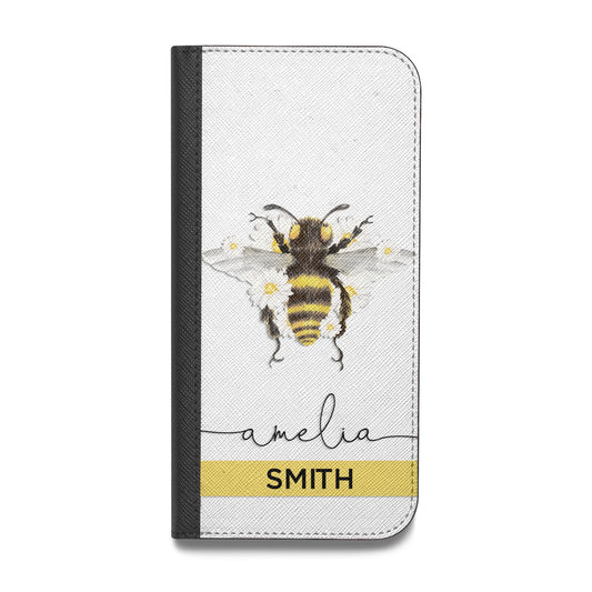 Bees Daisies Personalised Names Vegan Leather Flip iPhone Case