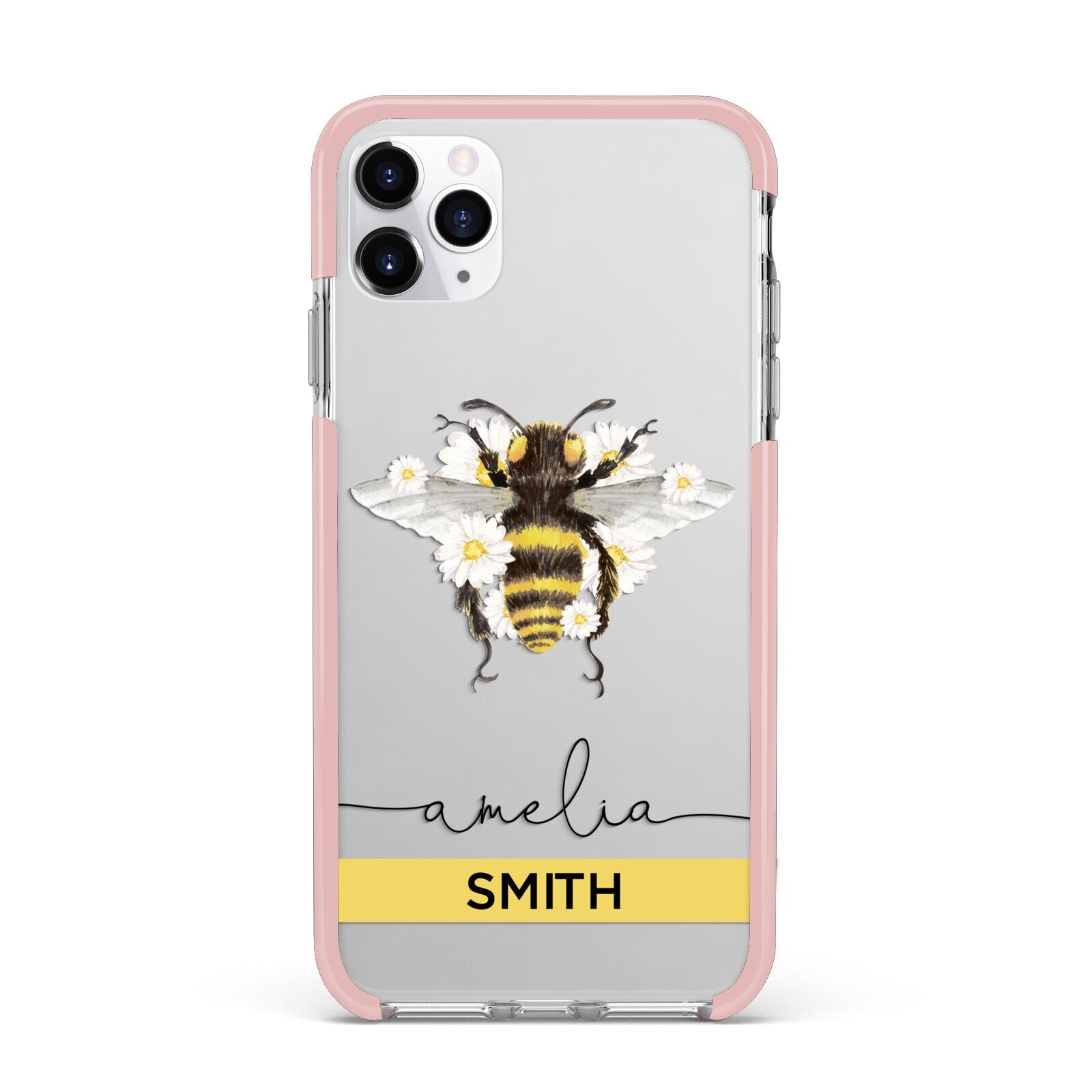 Bees Daisies Personalised Names iPhone 11 Pro Max Impact Pink Edge Case