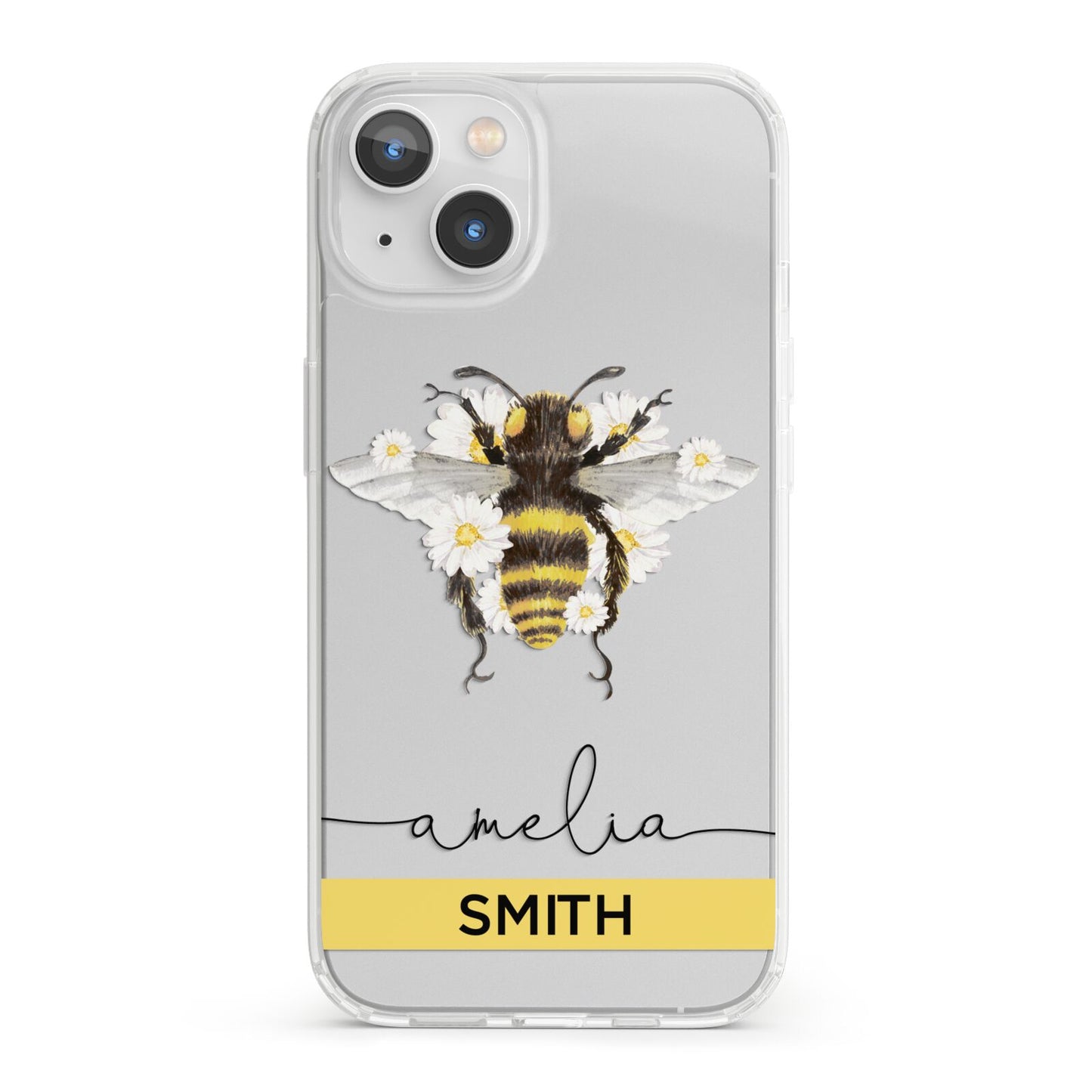 Bees Daisies Personalised Names iPhone 13 Clear Bumper Case