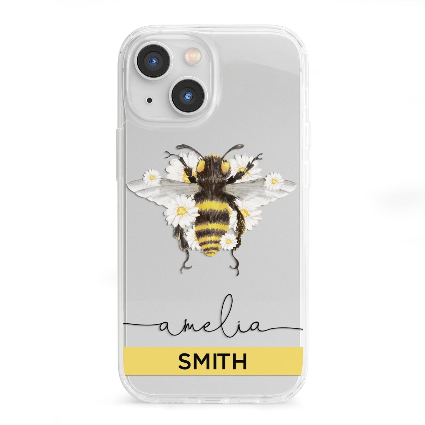 Bees Daisies Personalised Names iPhone 13 Mini Clear Bumper Case