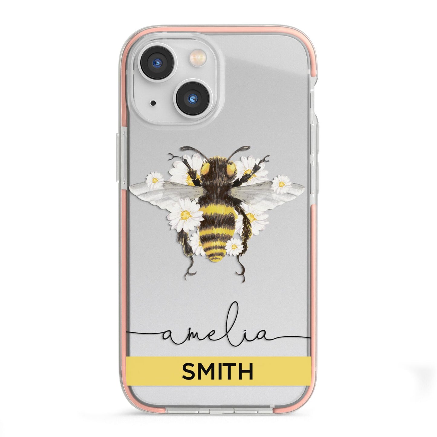 Bees Daisies Personalised Names iPhone 13 Mini TPU Impact Case with Pink Edges