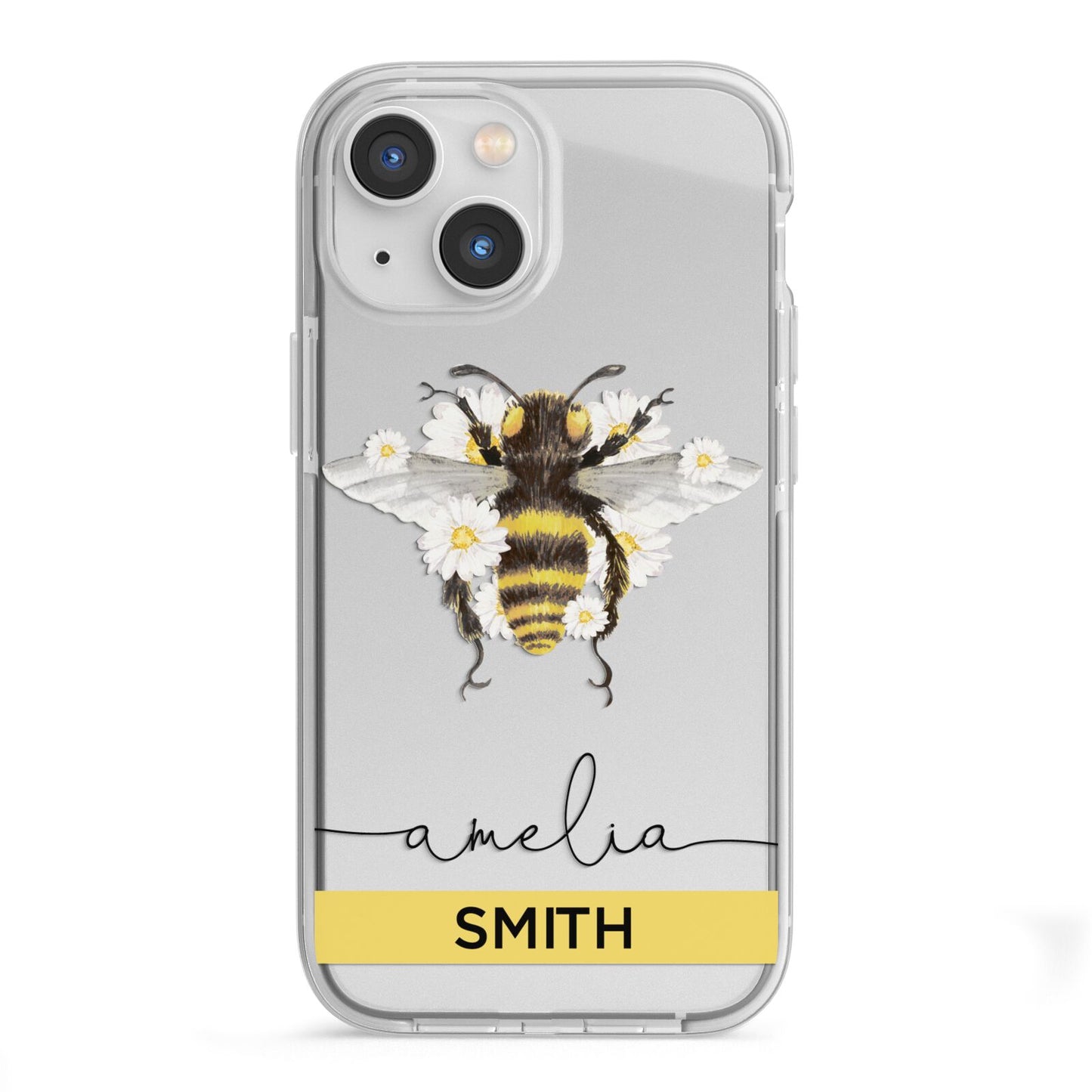 Bees Daisies Personalised Names iPhone 13 Mini TPU Impact Case with White Edges