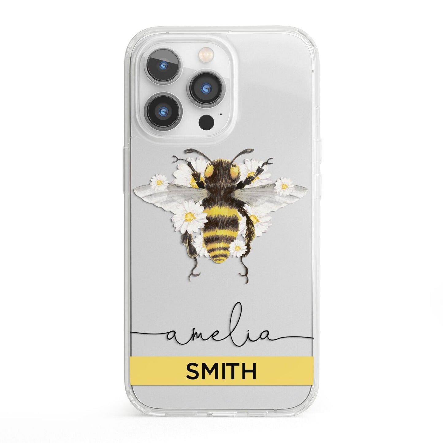 Bees Daisies Personalised Names iPhone 13 Pro Clear Bumper Case