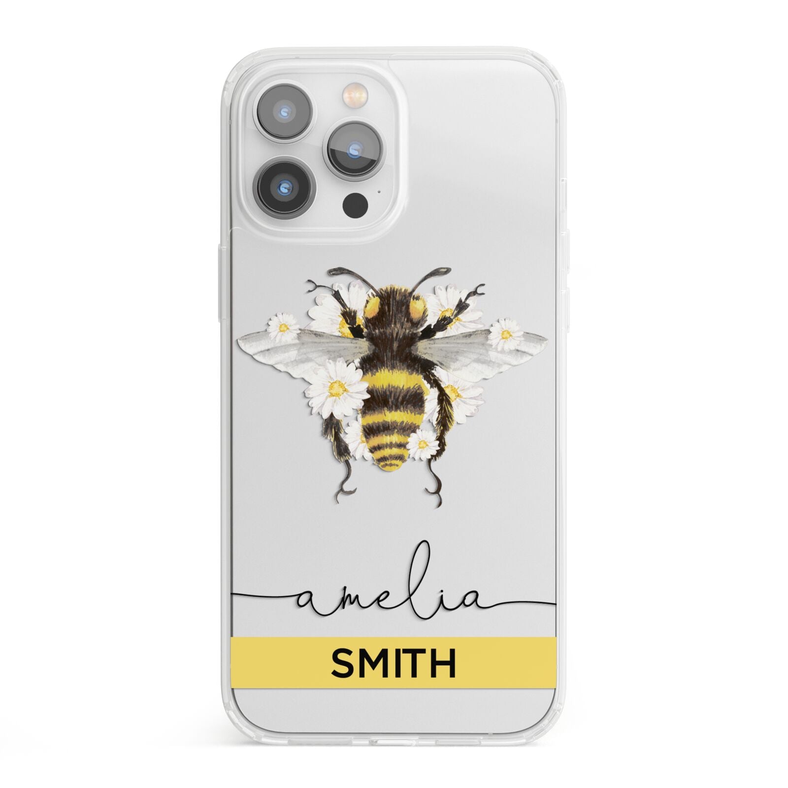 Bees Daisies Personalised Names iPhone 13 Pro Max Clear Bumper Case