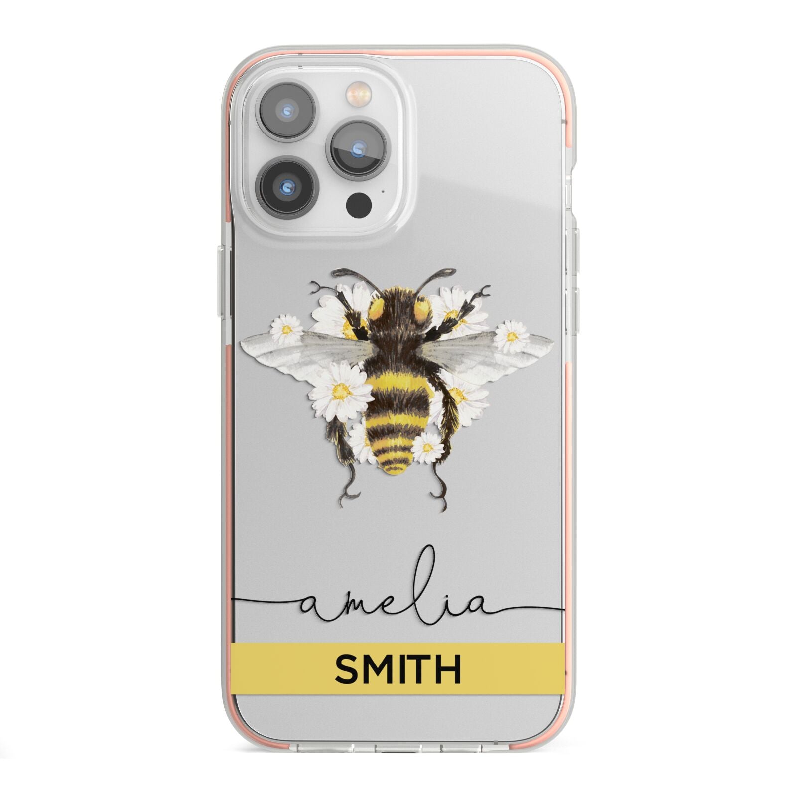 Bees Daisies Personalised Names iPhone 13 Pro Max TPU Impact Case with Pink Edges