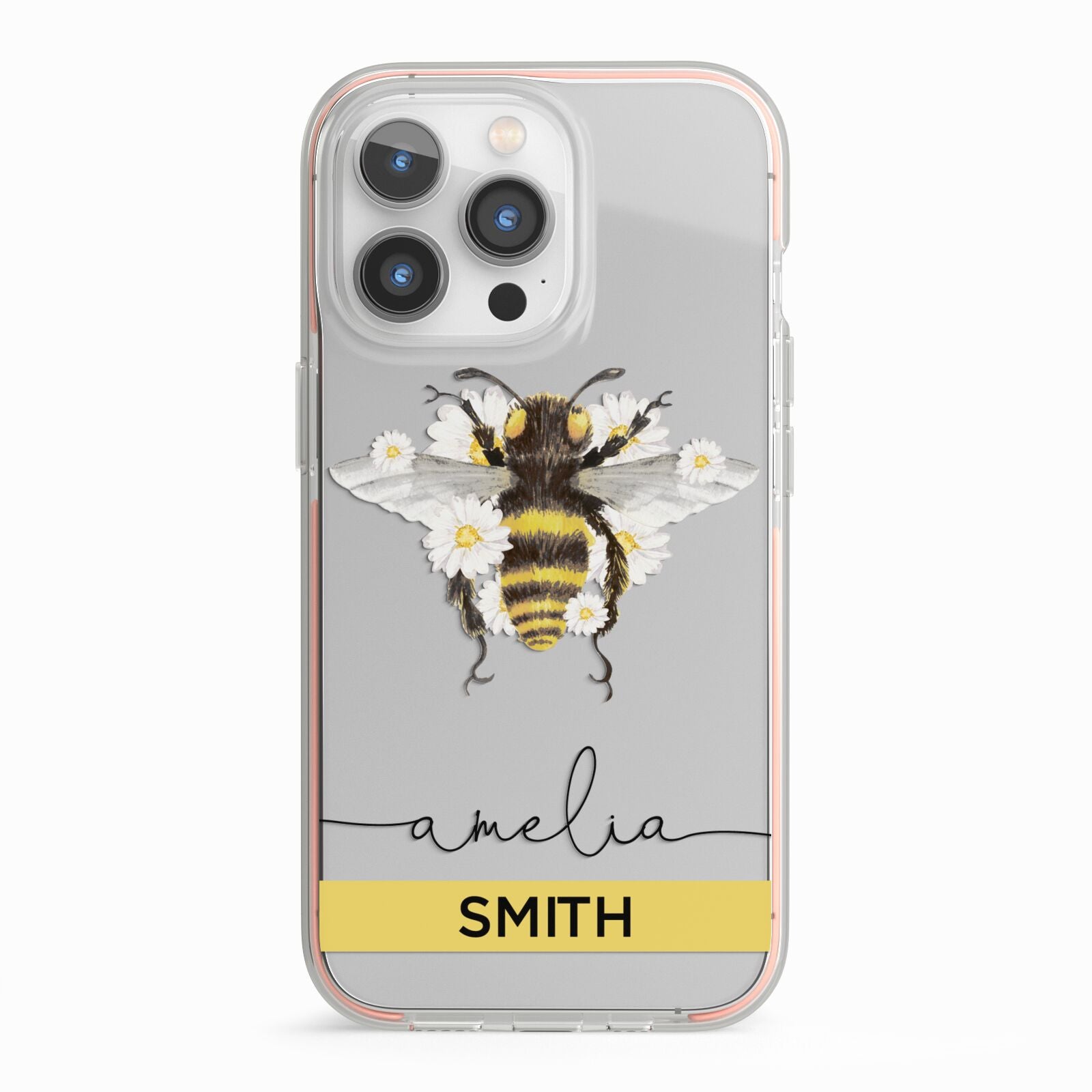 Bees Daisies Personalised Names iPhone 13 Pro TPU Impact Case with Pink Edges