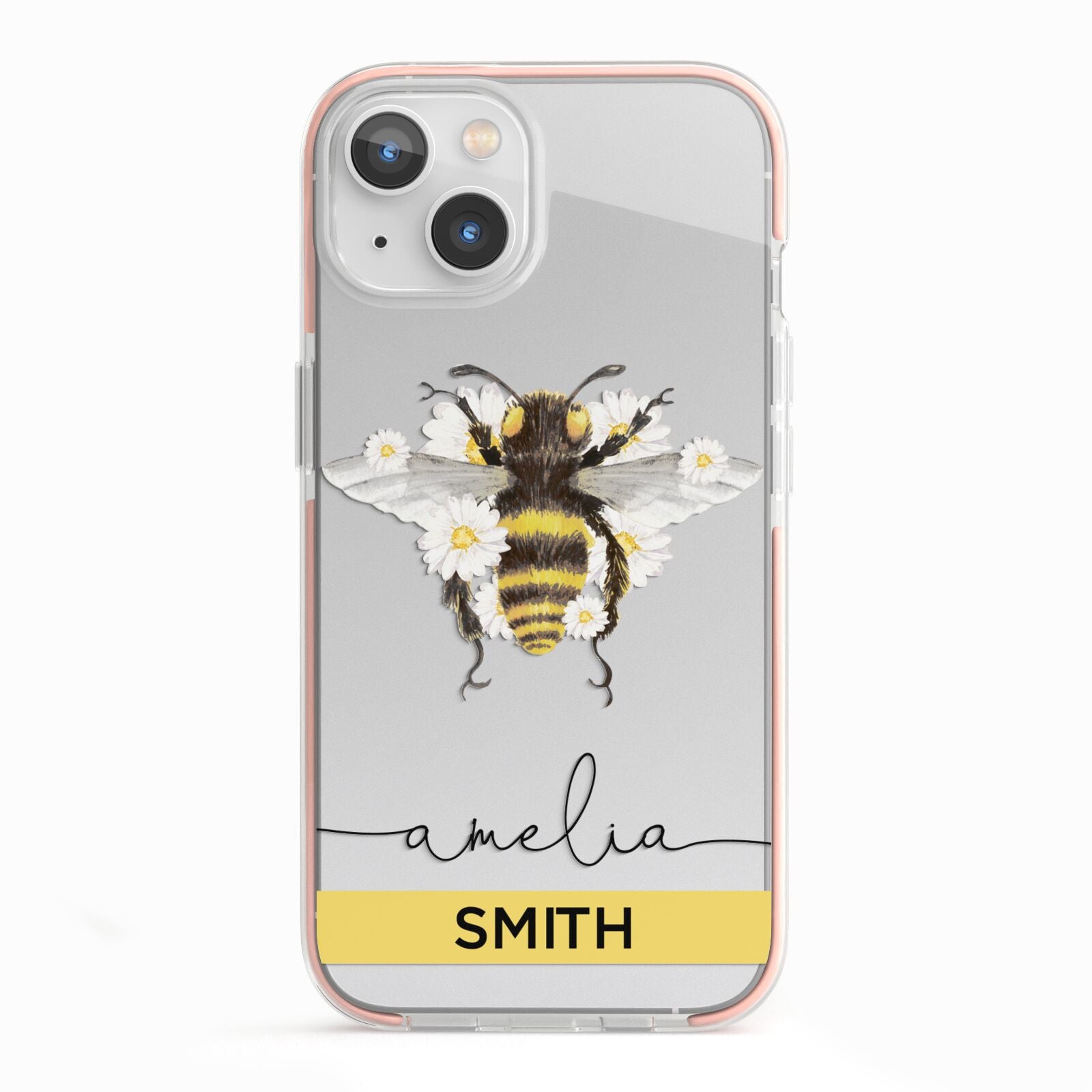 Bees Daisies Personalised Names iPhone 13 TPU Impact Case with Pink Edges