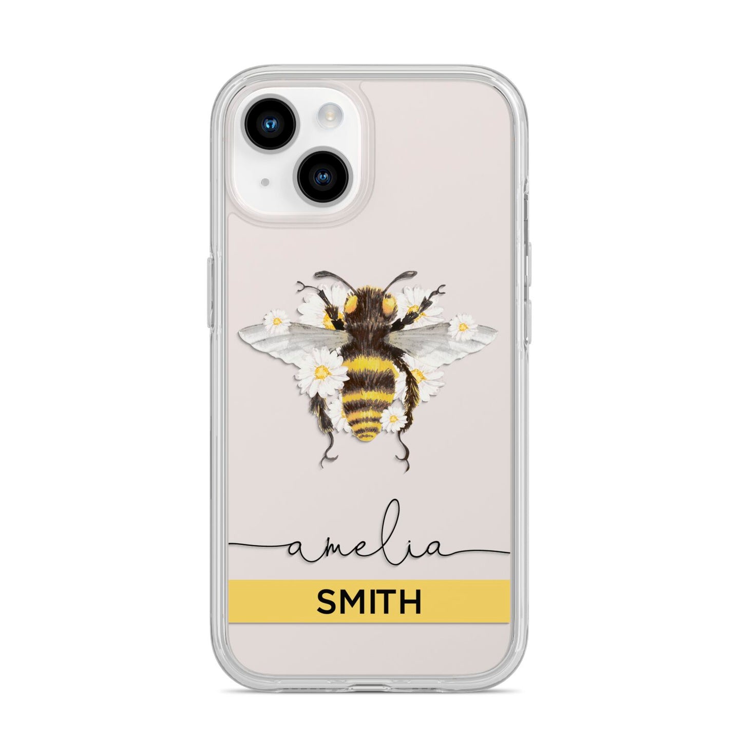 Bees Daisies Personalised Names iPhone 14 Clear Tough Case Starlight