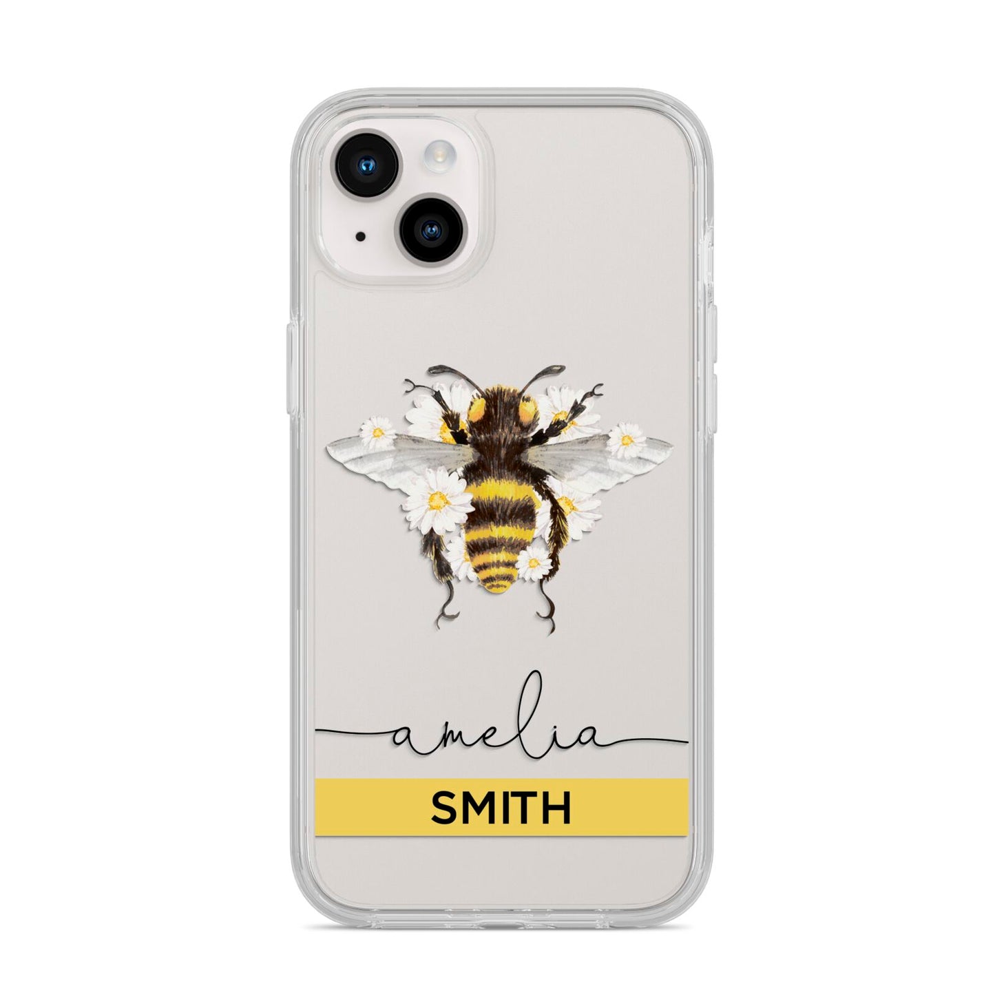 Bees Daisies Personalised Names iPhone 14 Plus Clear Tough Case Starlight