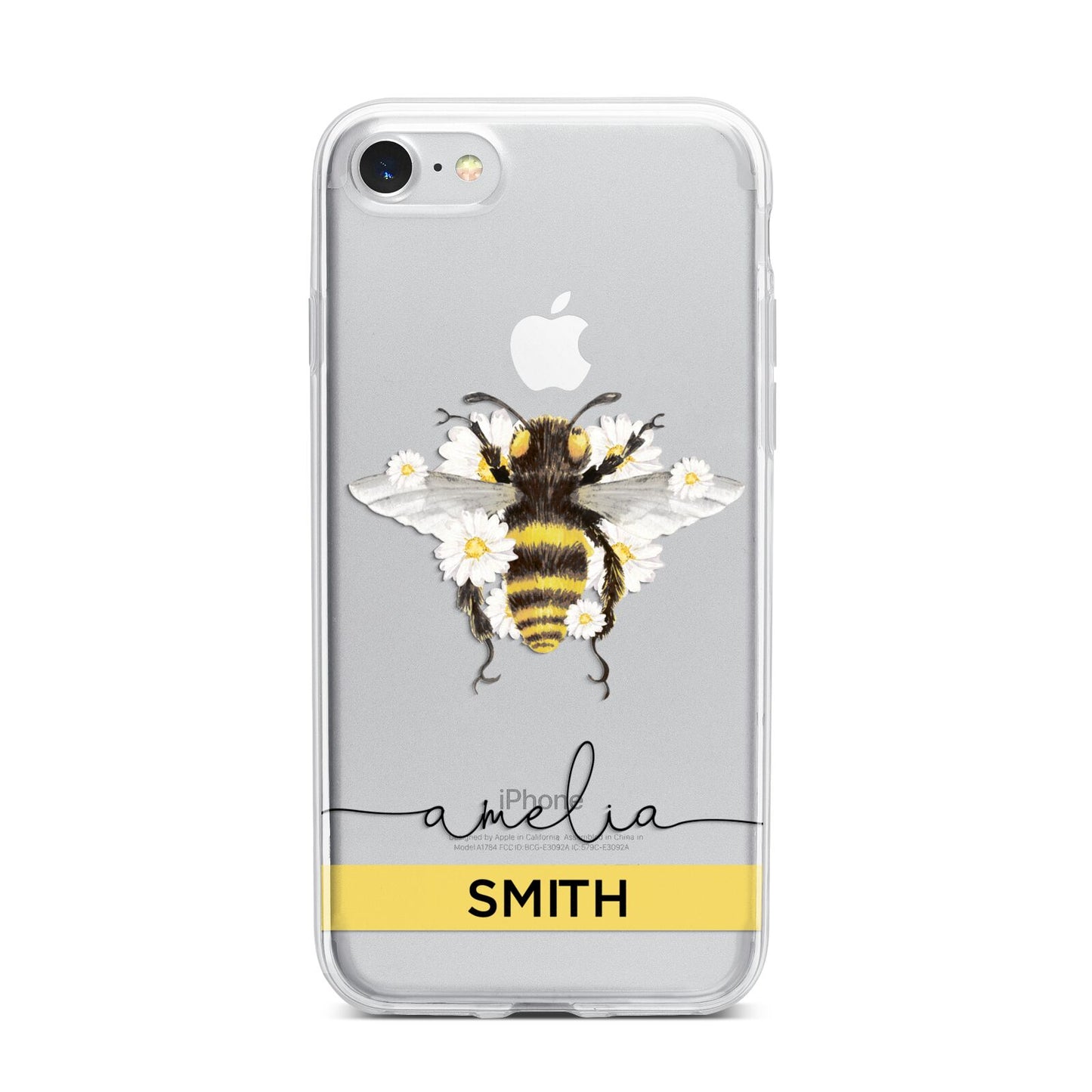 Bees Daisies Personalised Names iPhone 7 Bumper Case on Silver iPhone