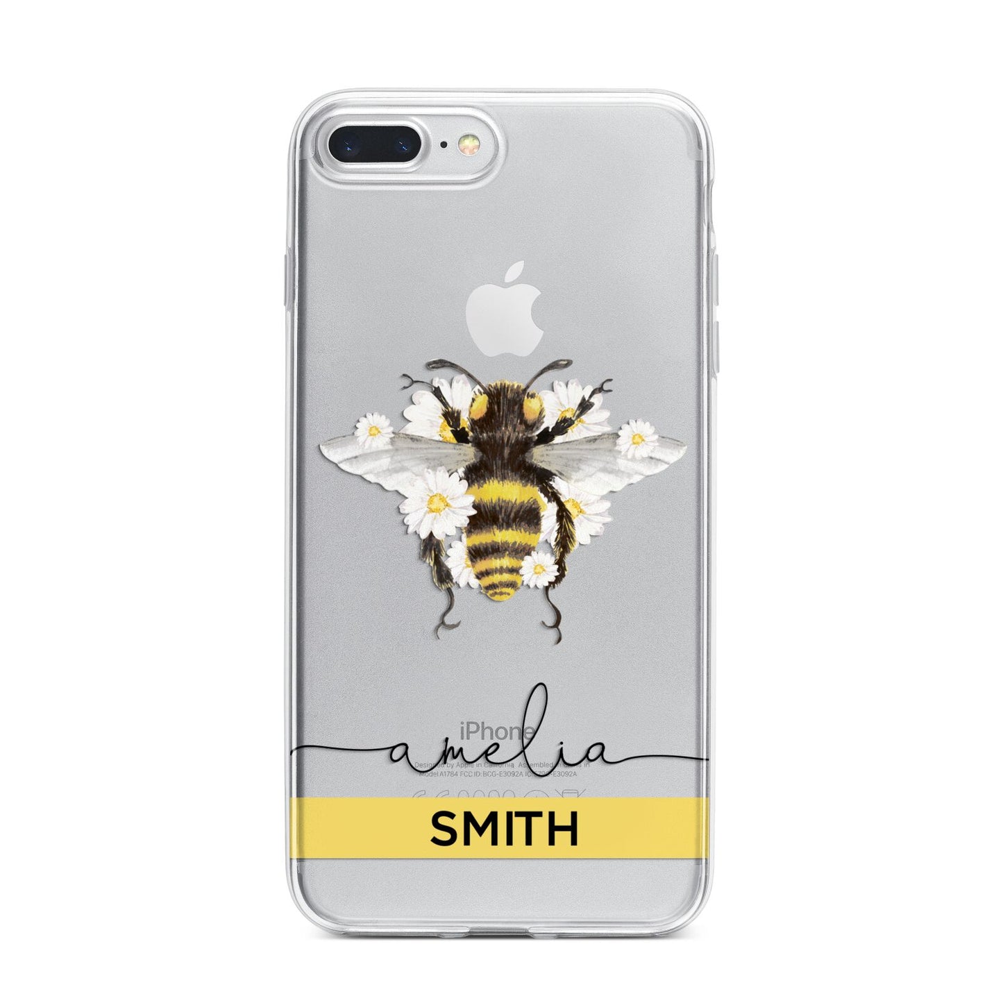 Bees Daisies Personalised Names iPhone 7 Plus Bumper Case on Silver iPhone