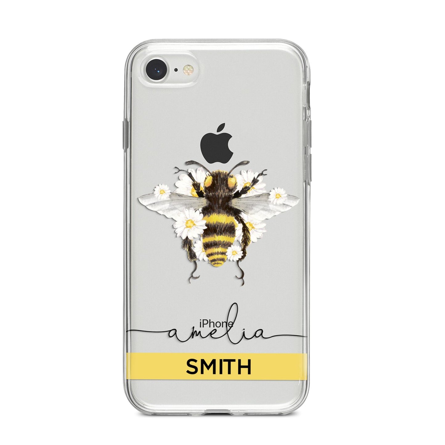 Bees Daisies Personalised Names iPhone 8 Bumper Case on Silver iPhone