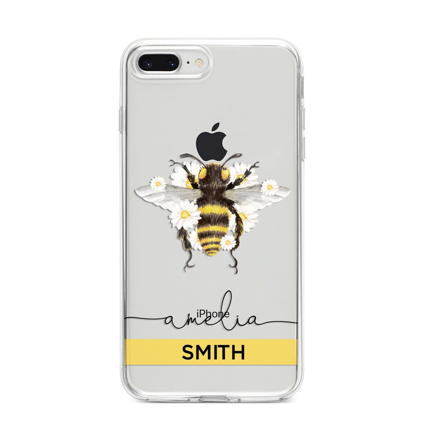 Bees Daisies Personalised Names iPhone 8 Plus Bumper Case on Silver iPhone