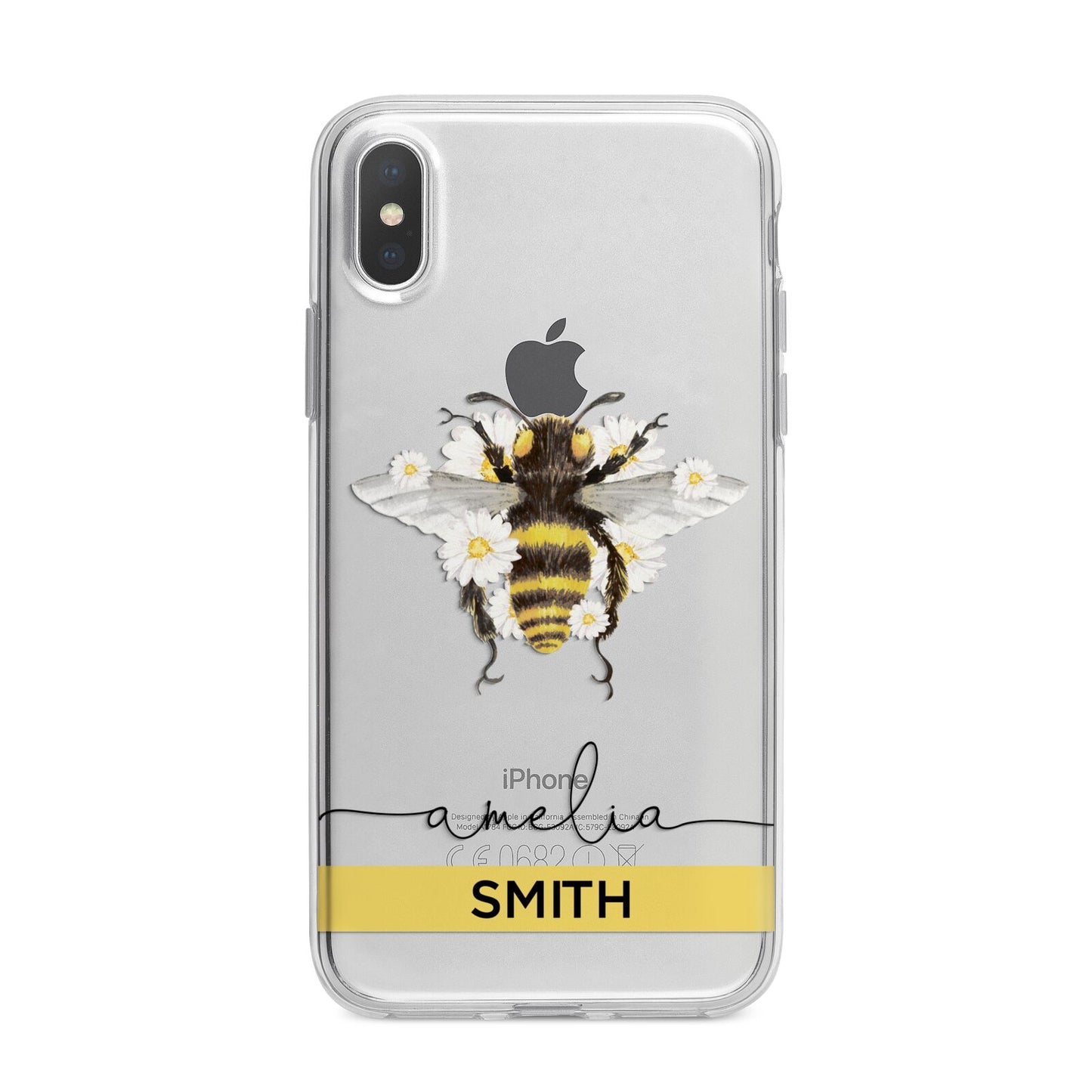 Bees Daisies Personalised Names iPhone X Bumper Case on Silver iPhone Alternative Image 1