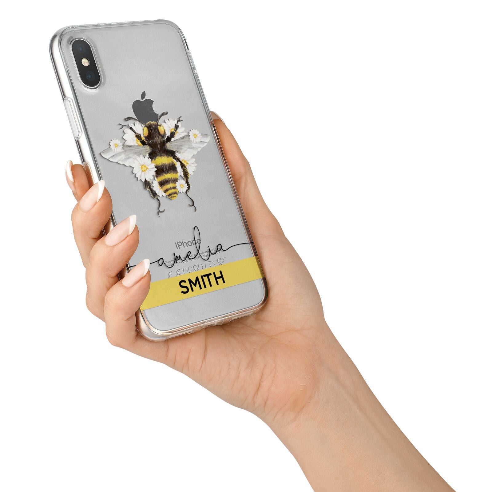 Bees Daisies Personalised Names iPhone X Bumper Case on Silver iPhone Alternative Image 2