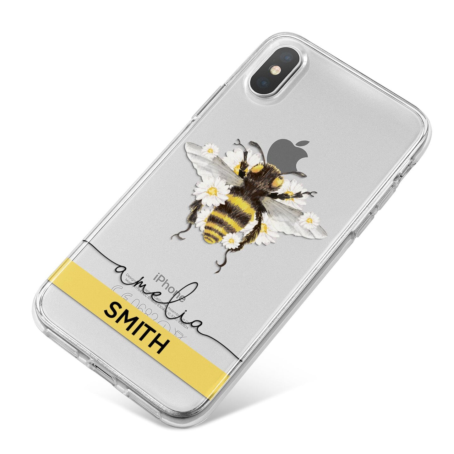 Bees Daisies Personalised Names iPhone X Bumper Case on Silver iPhone