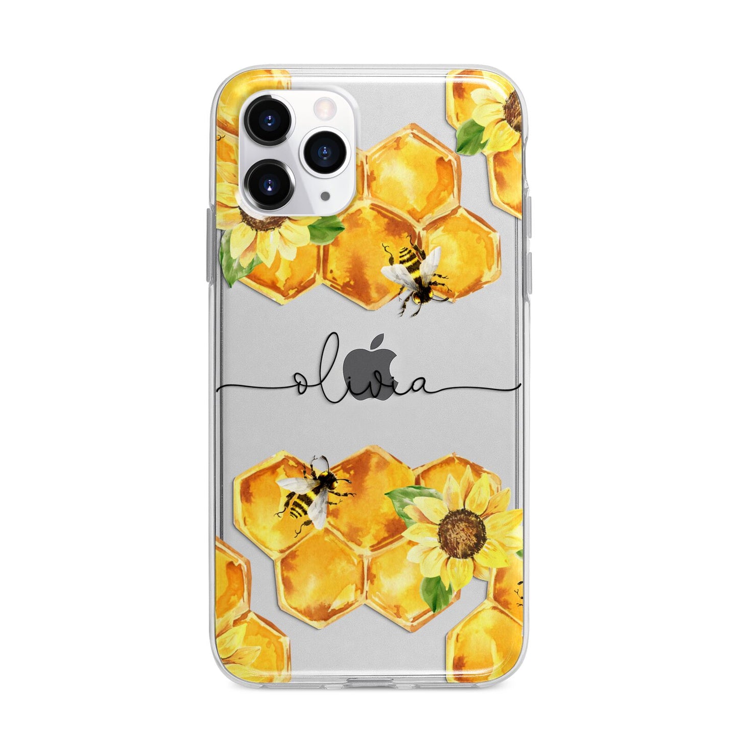 Bees Honeycomb Personalised Name Apple iPhone 11 Pro Max in Silver with Bumper Case