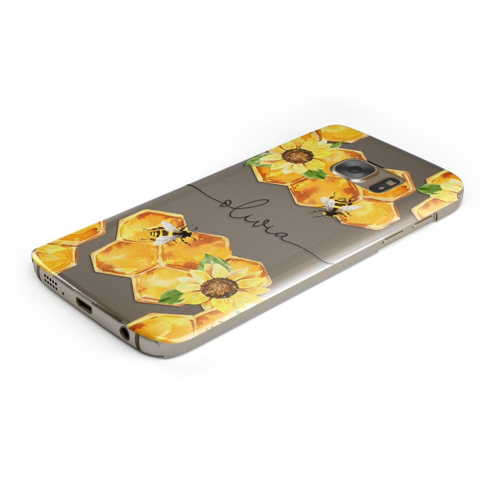 Bees Honeycomb Personalised Name Protective Samsung Galaxy Case Angled Image