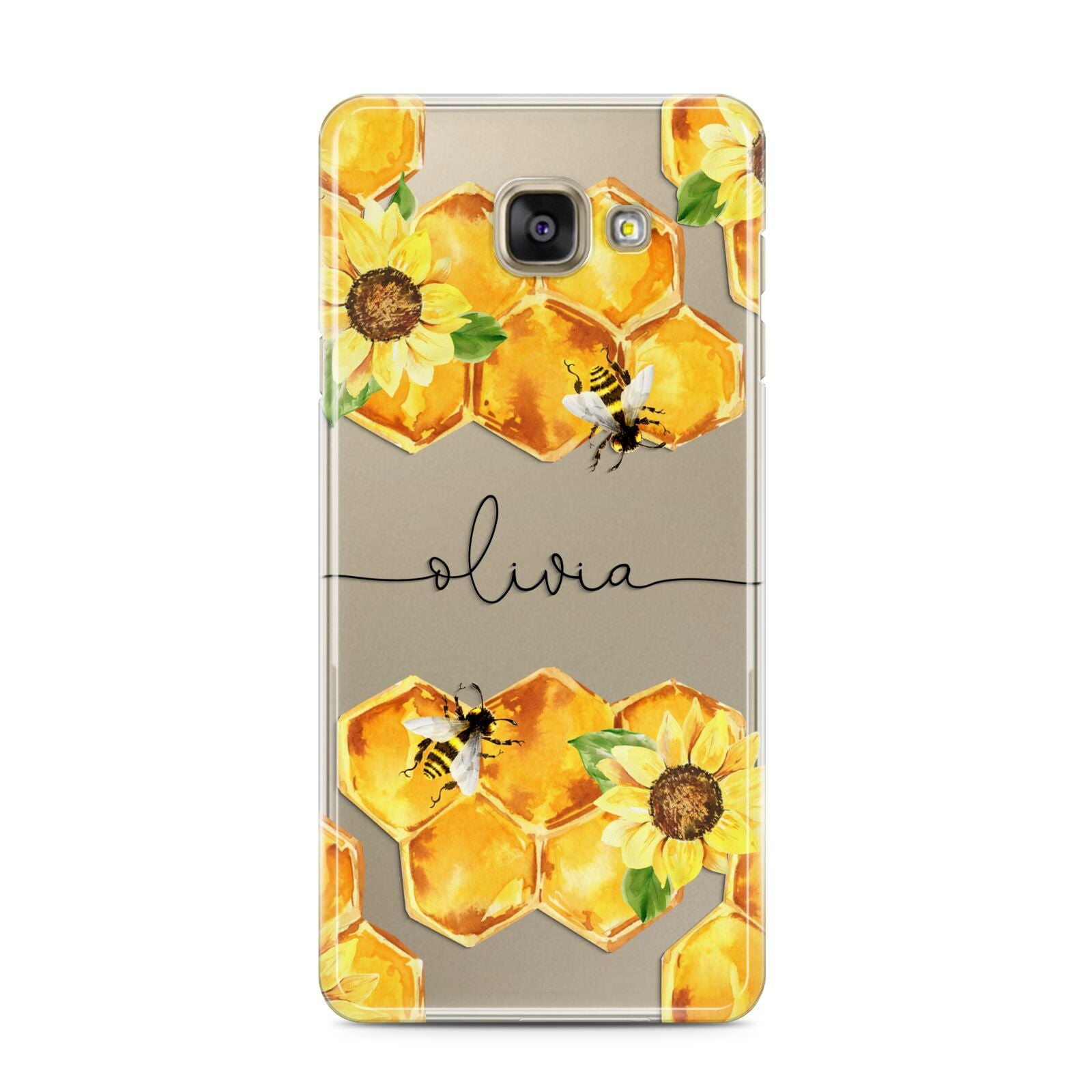 Bees Honeycomb Personalised Name Samsung Galaxy A3 2016 Case on gold phone