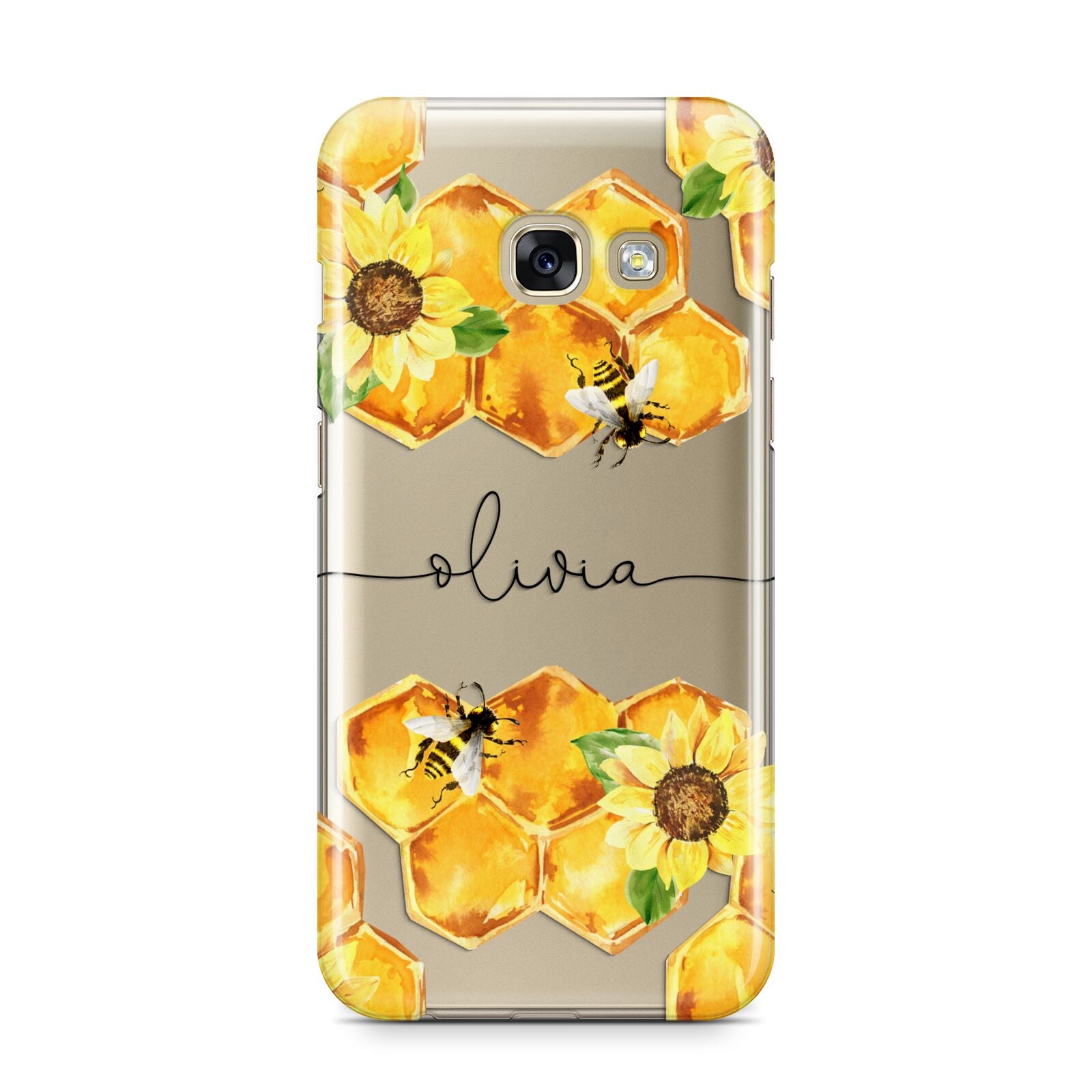 Bees Honeycomb Personalised Name Samsung Galaxy A3 2017 Case on gold phone