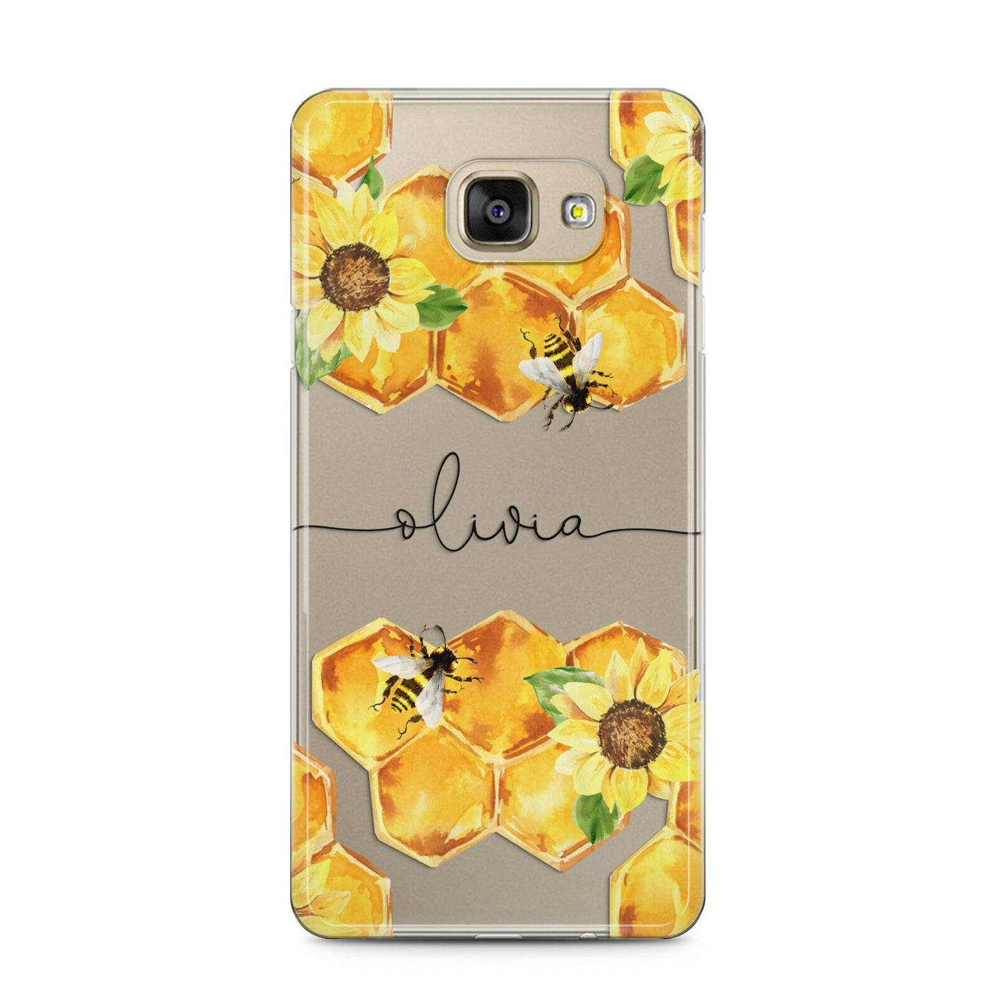 Bees Honeycomb Personalised Name Samsung Galaxy A5 2016 Case on gold phone