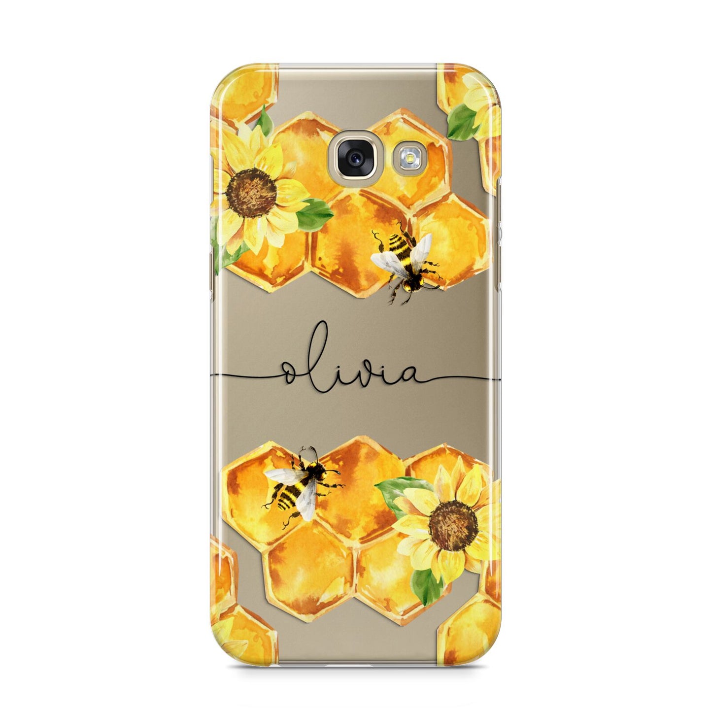 Bees Honeycomb Personalised Name Samsung Galaxy A5 2017 Case on gold phone