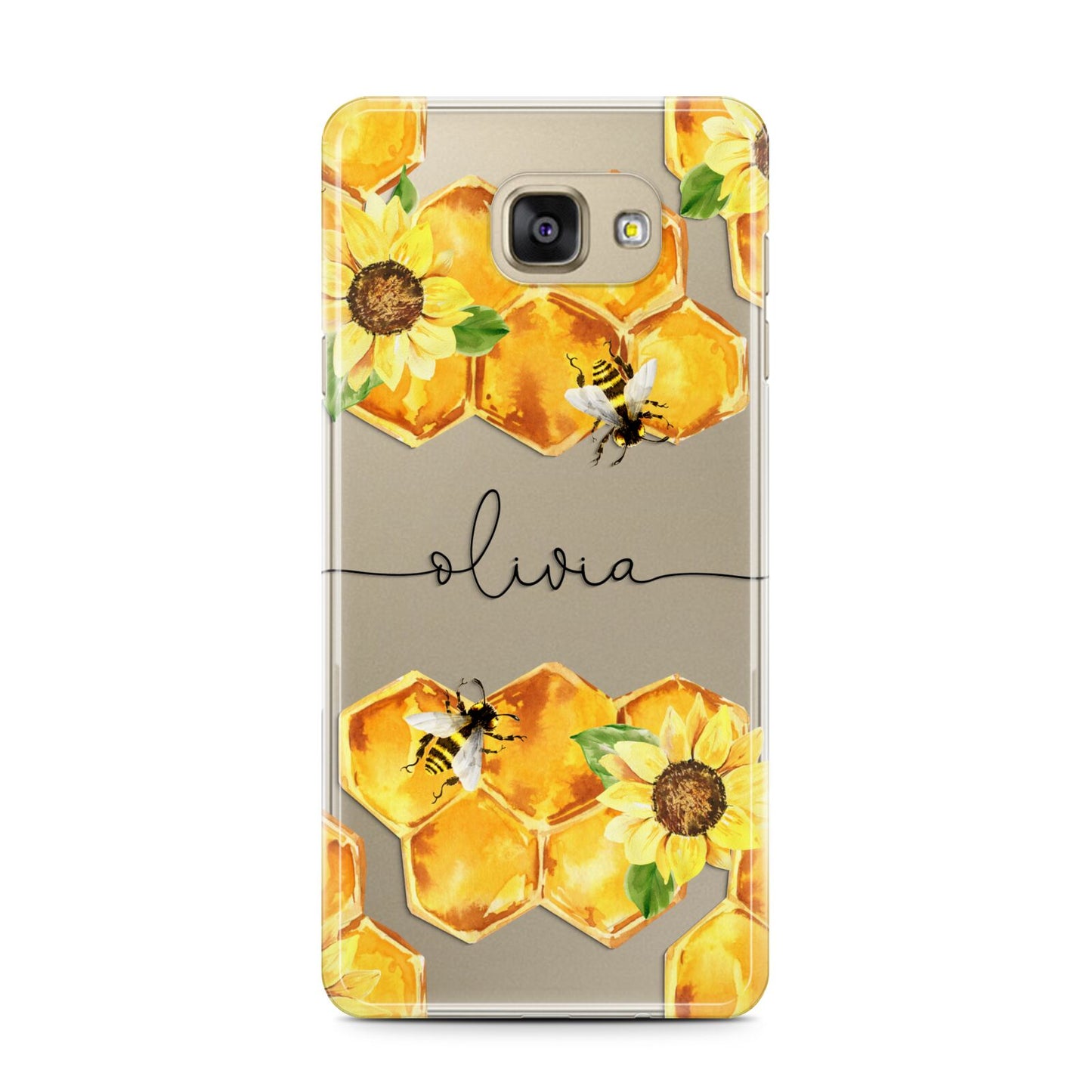 Bees Honeycomb Personalised Name Samsung Galaxy A7 2016 Case on gold phone