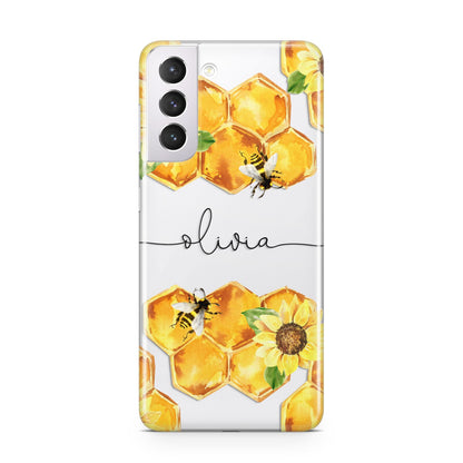 Bees Honeycomb Personalised Name Samsung S21 Case