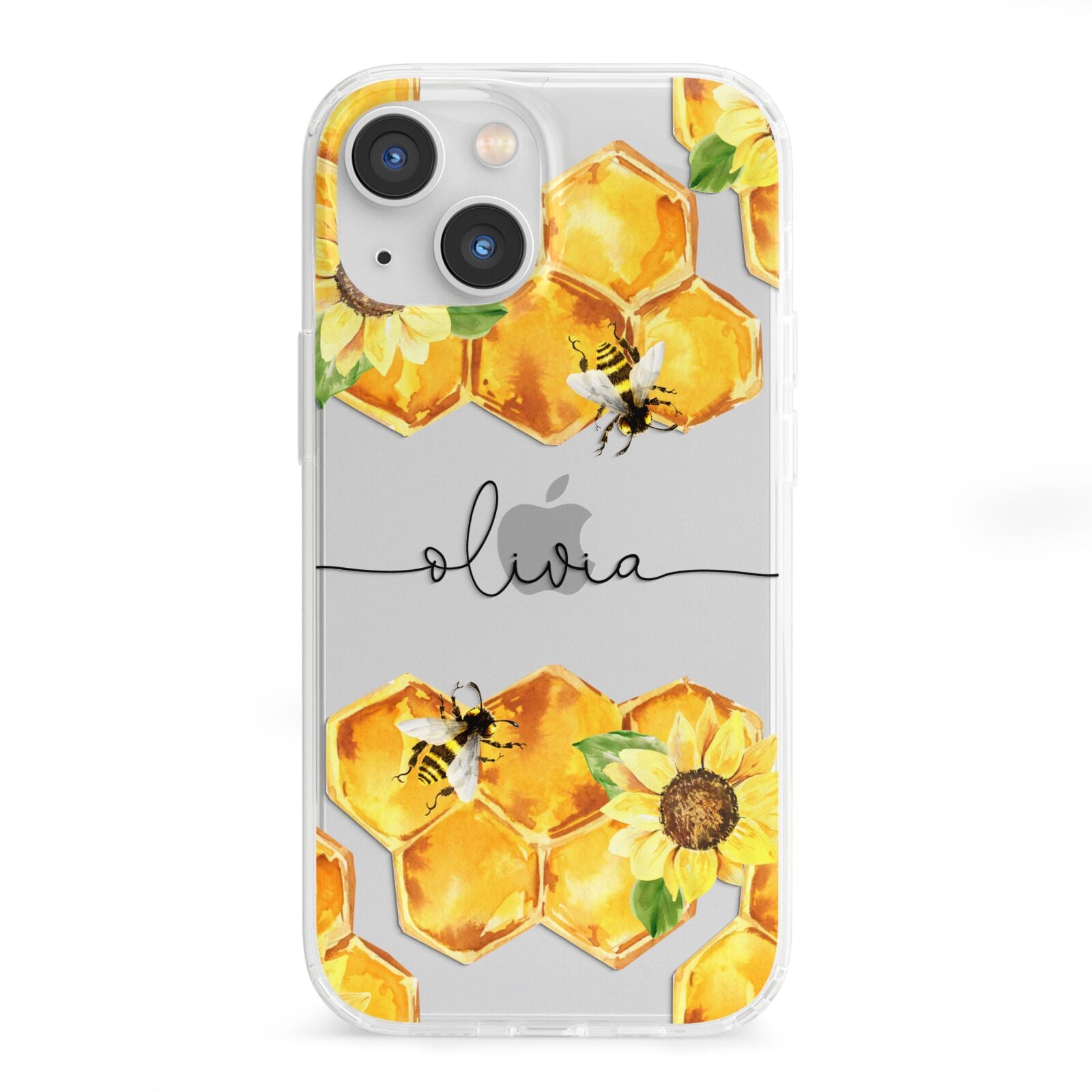 Bees Honeycomb Personalised Name iPhone 13 Mini Clear Bumper Case